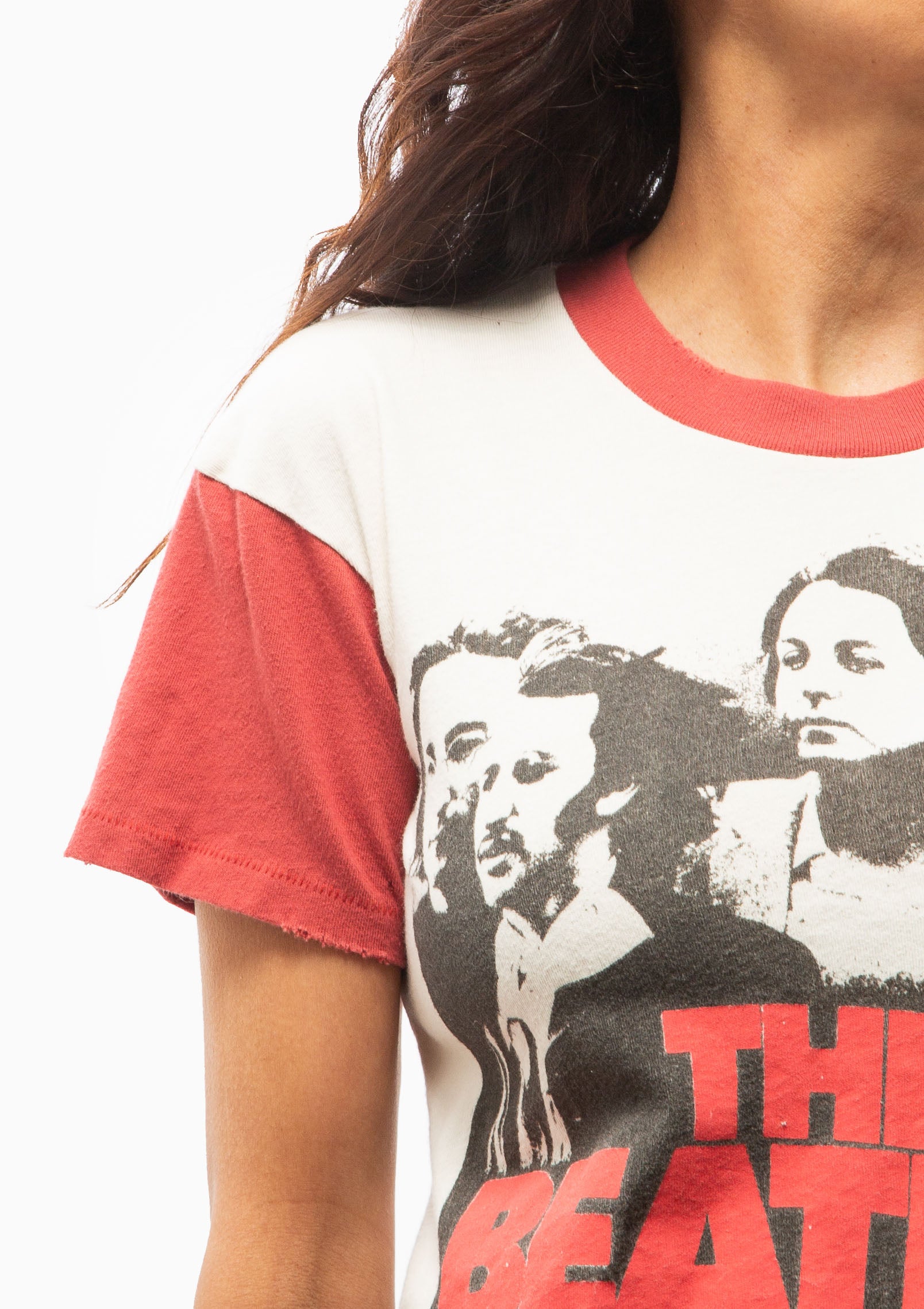 The Beatles Color Block Crop Tee | Off White/Vintage Red