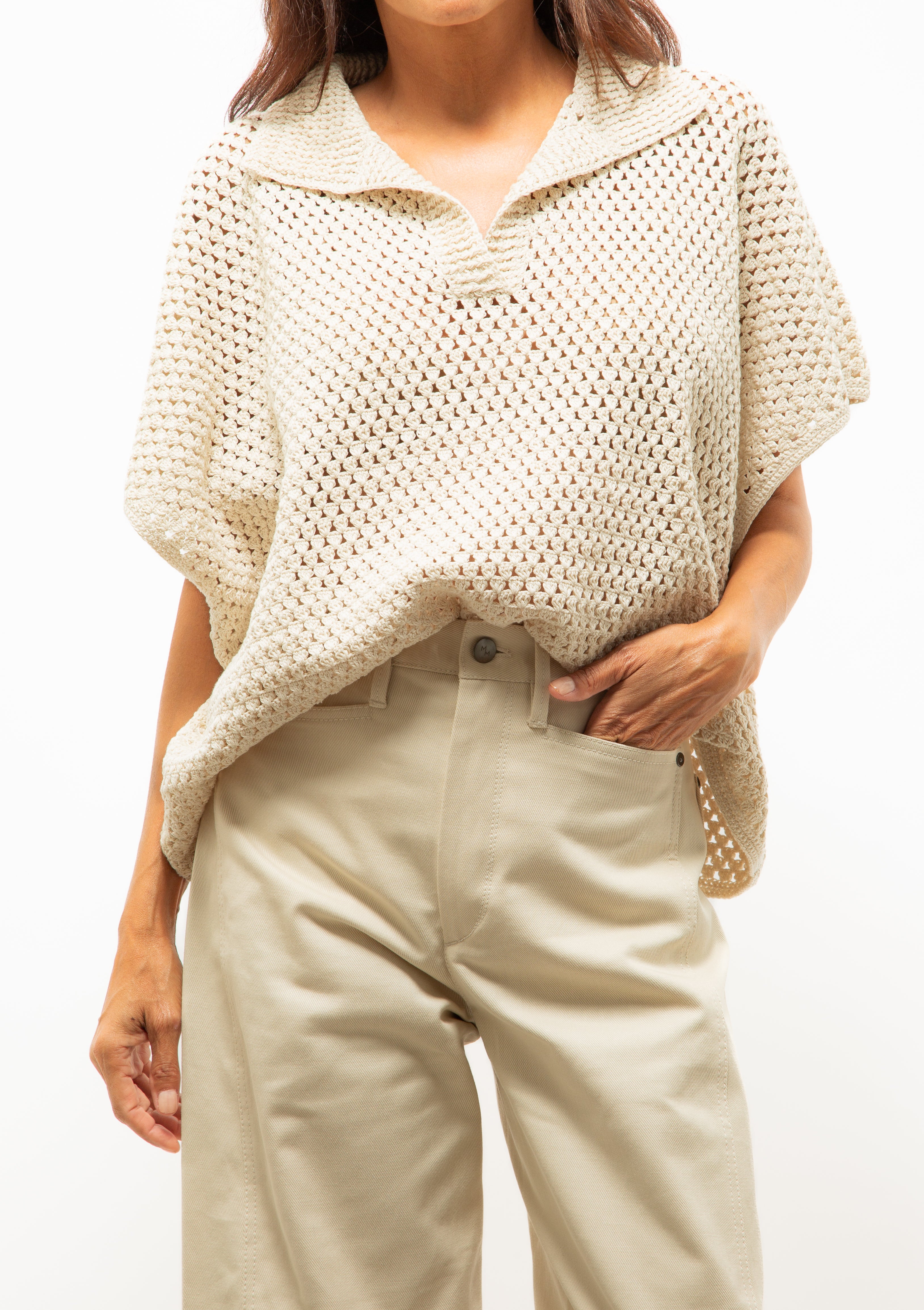Hand Crochet Cape Polo | Champagne