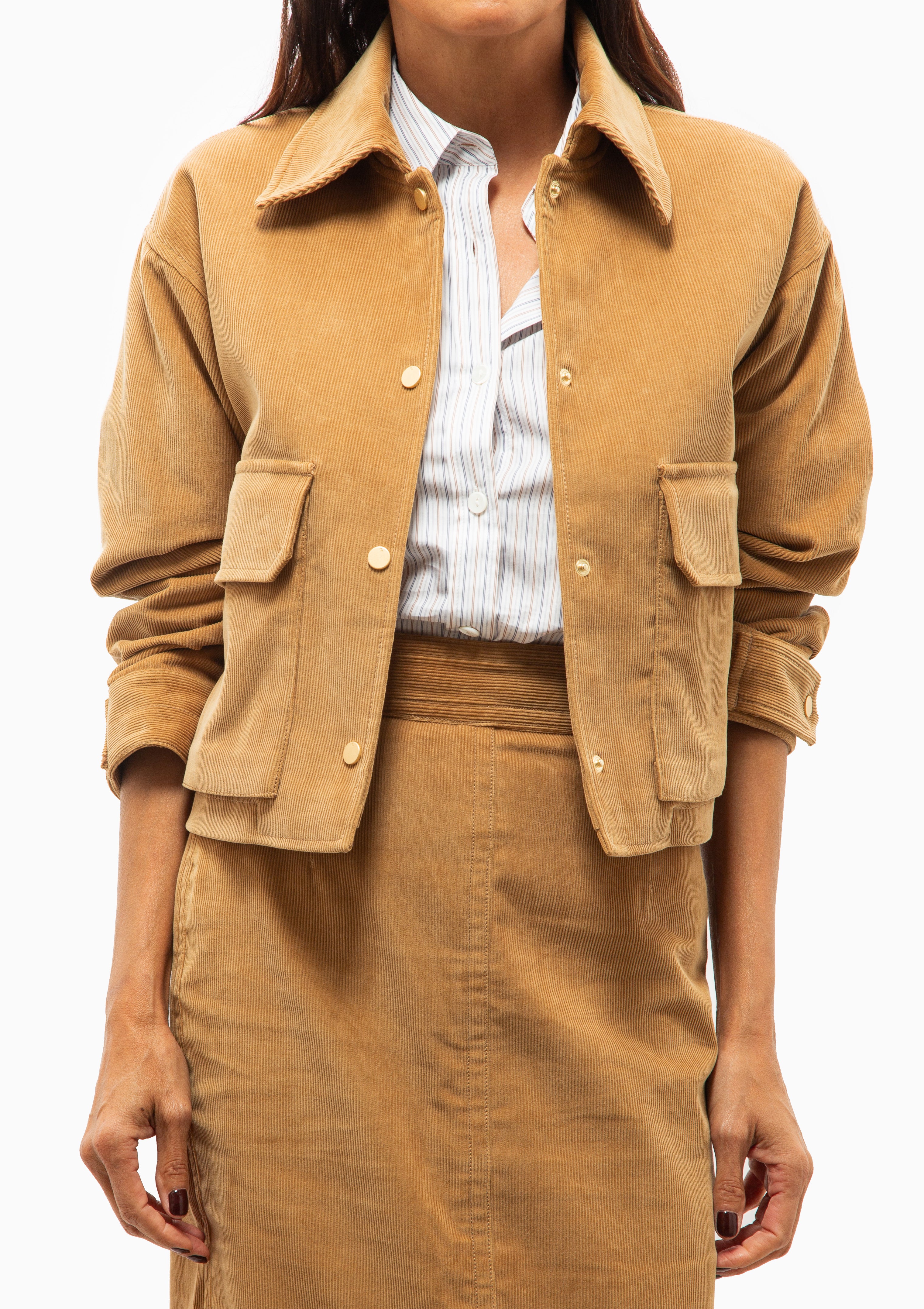 Cropped A-Line Jacket | Caramel