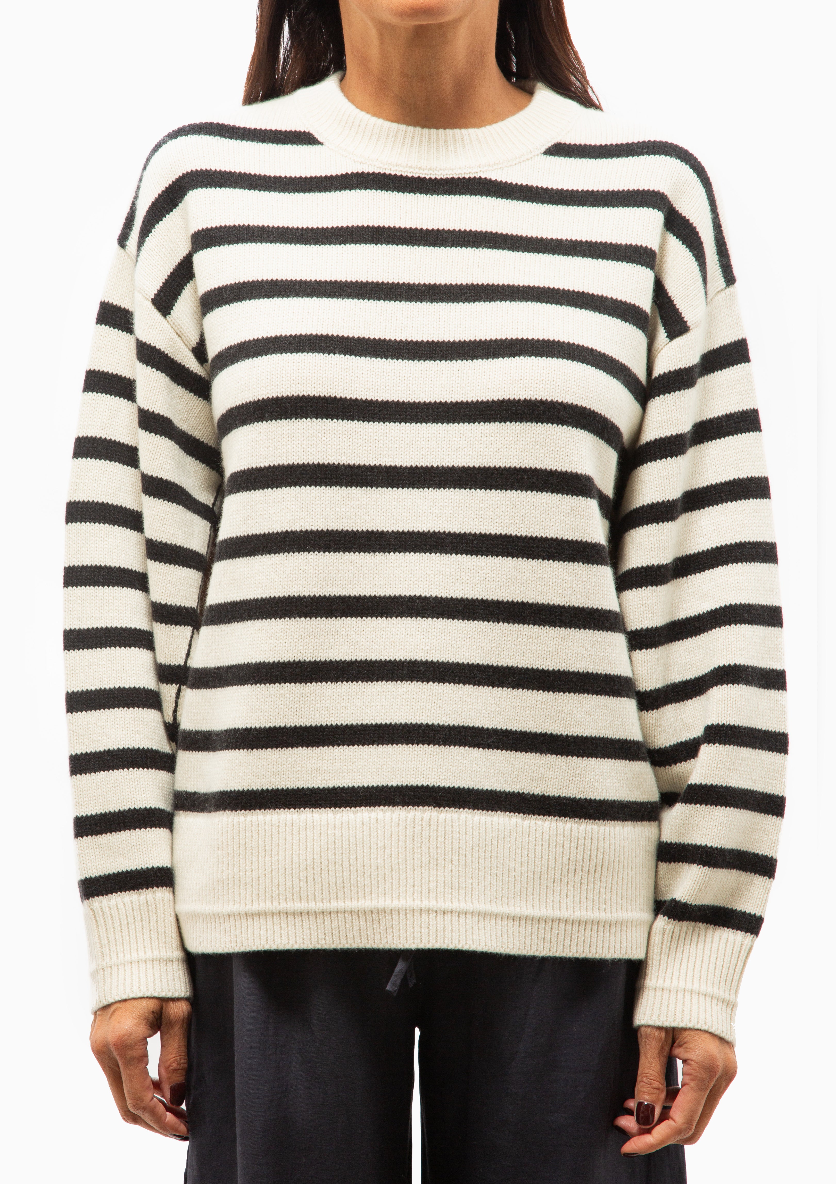 Ladder Stitch Crew | Ivory/Black Stripe