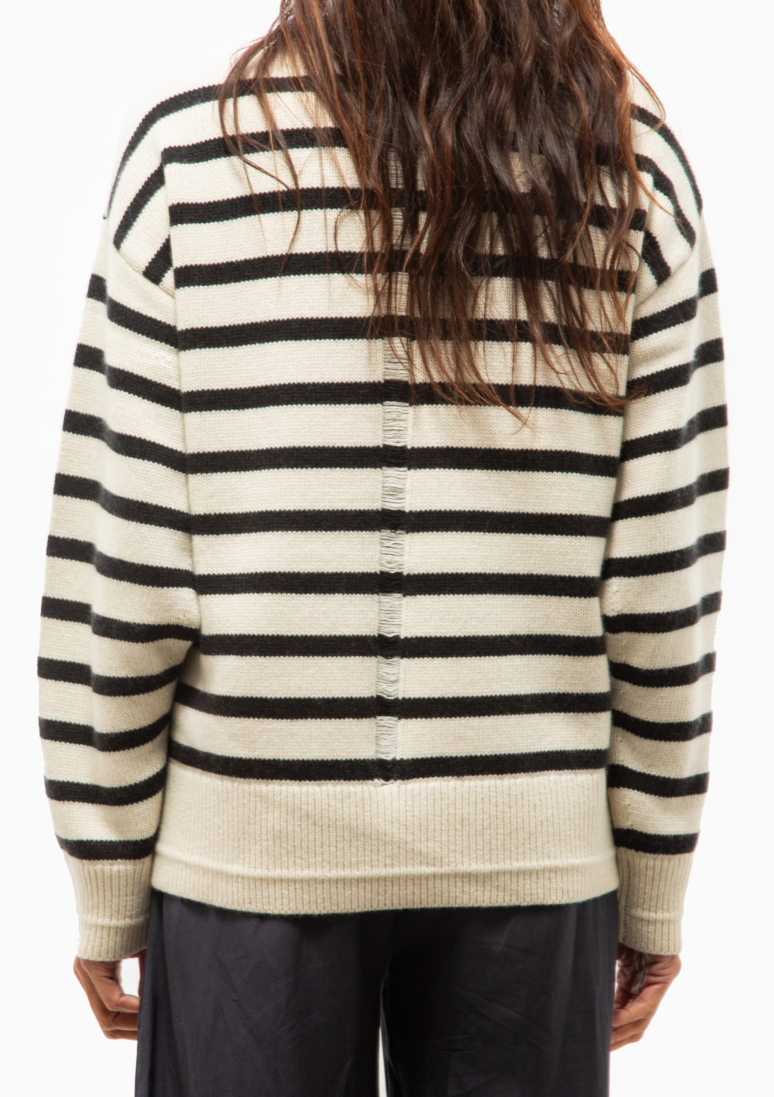 Ladder Stitch Crew | Ivory/Black Stripe