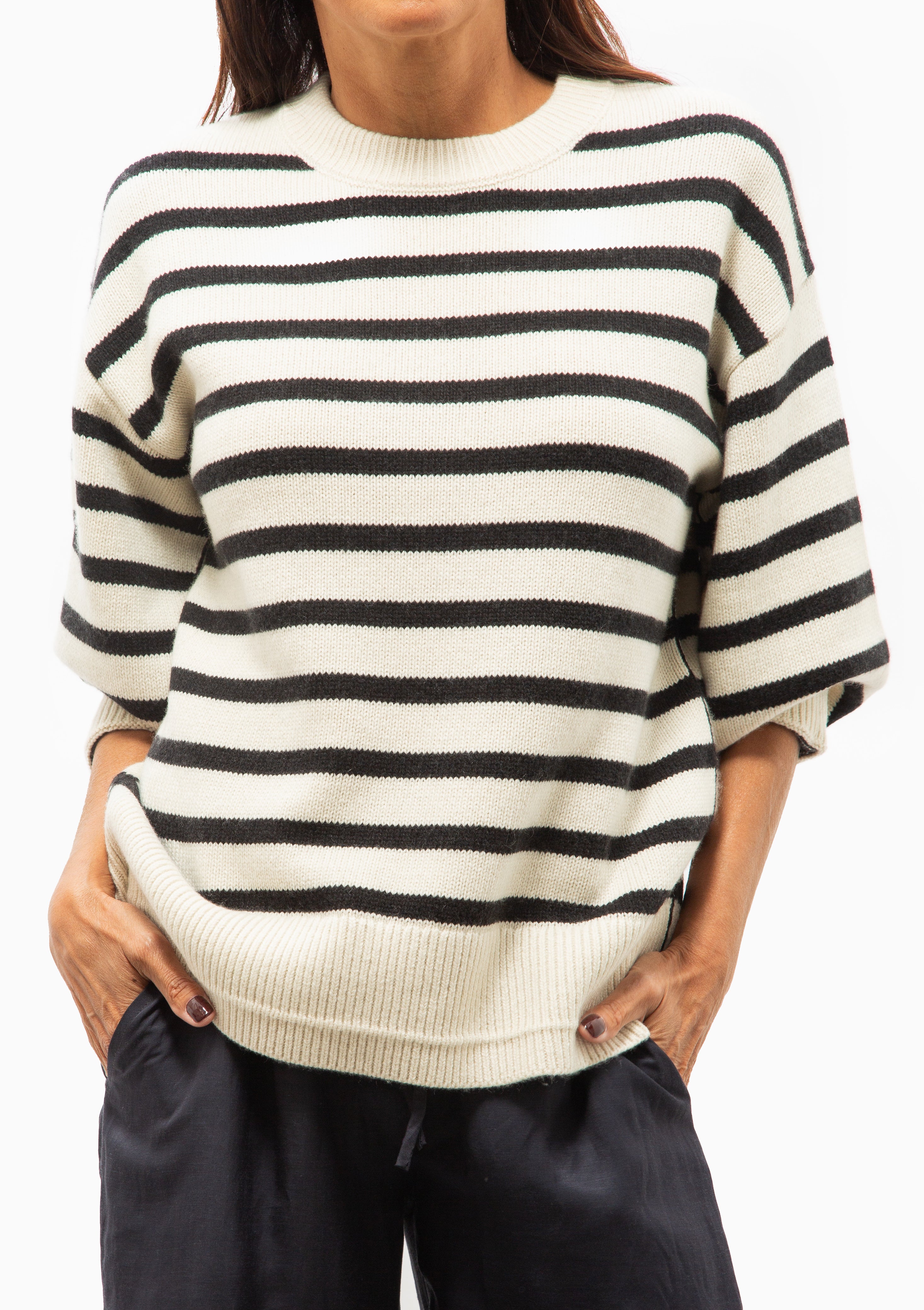 Ladder Stitch Crew | Ivory/Black Stripe