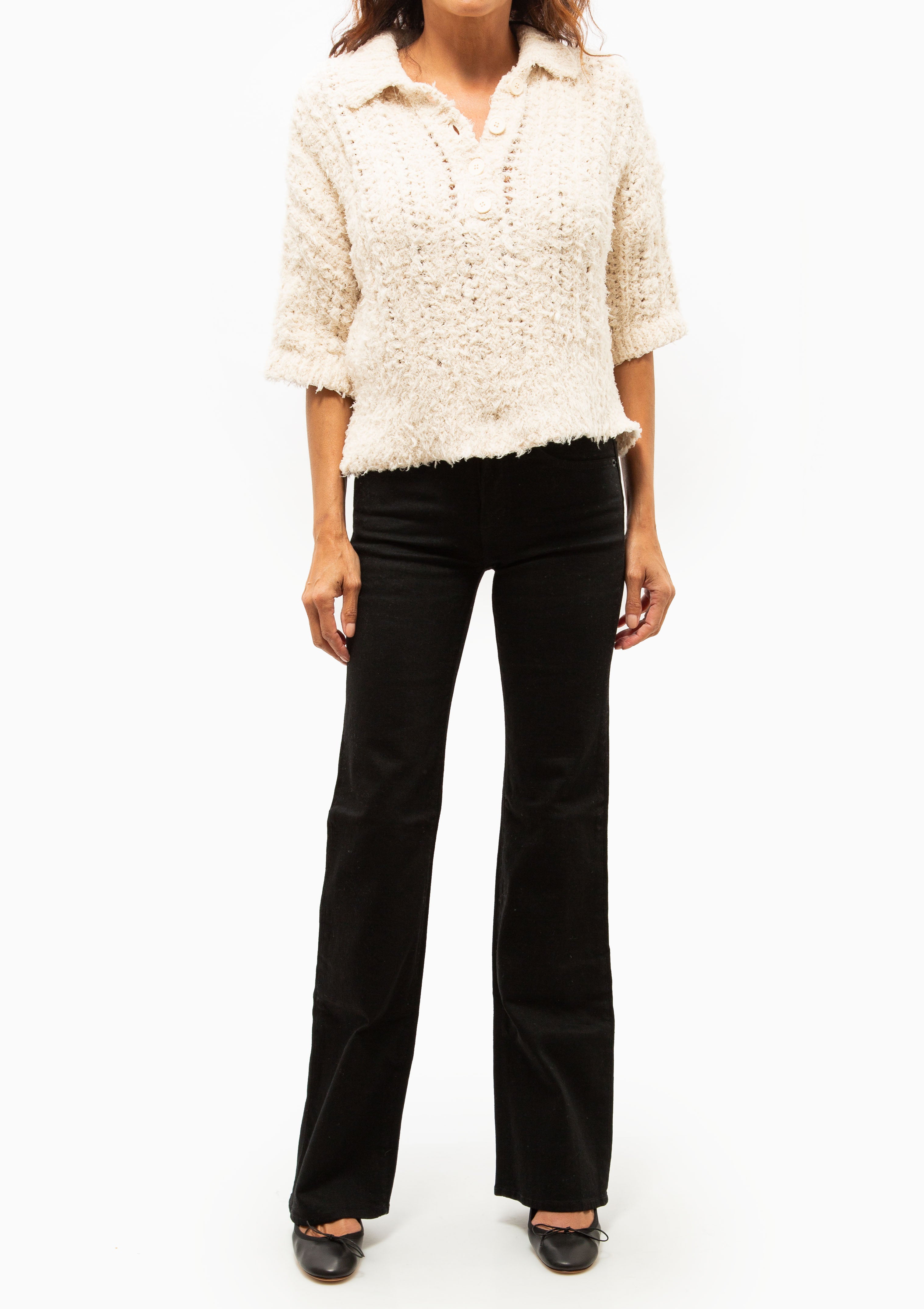 Clara Buttoned Knit Polo | Ivory