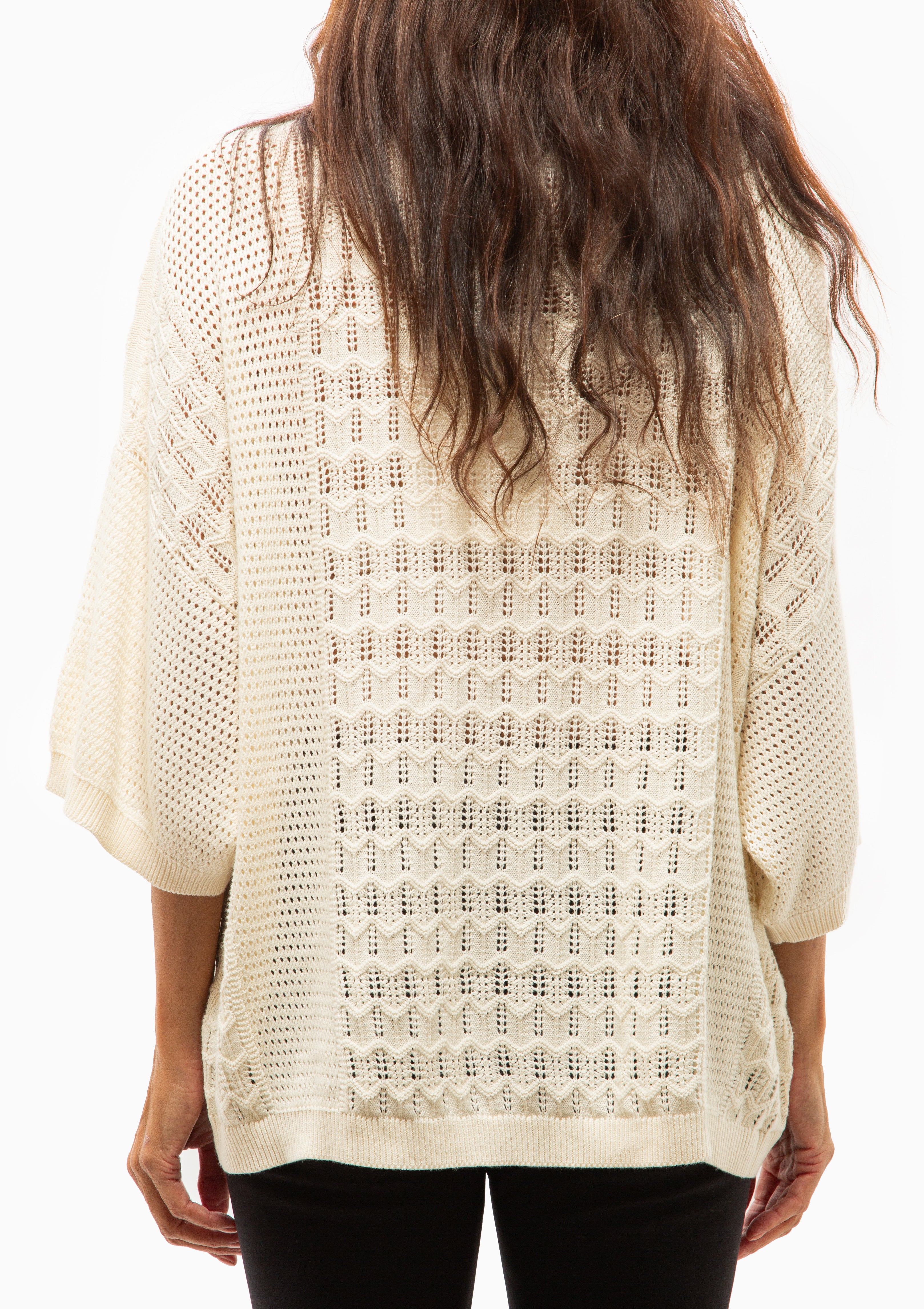 Bella  Paneled Lace Knit T-Shirt | Cream