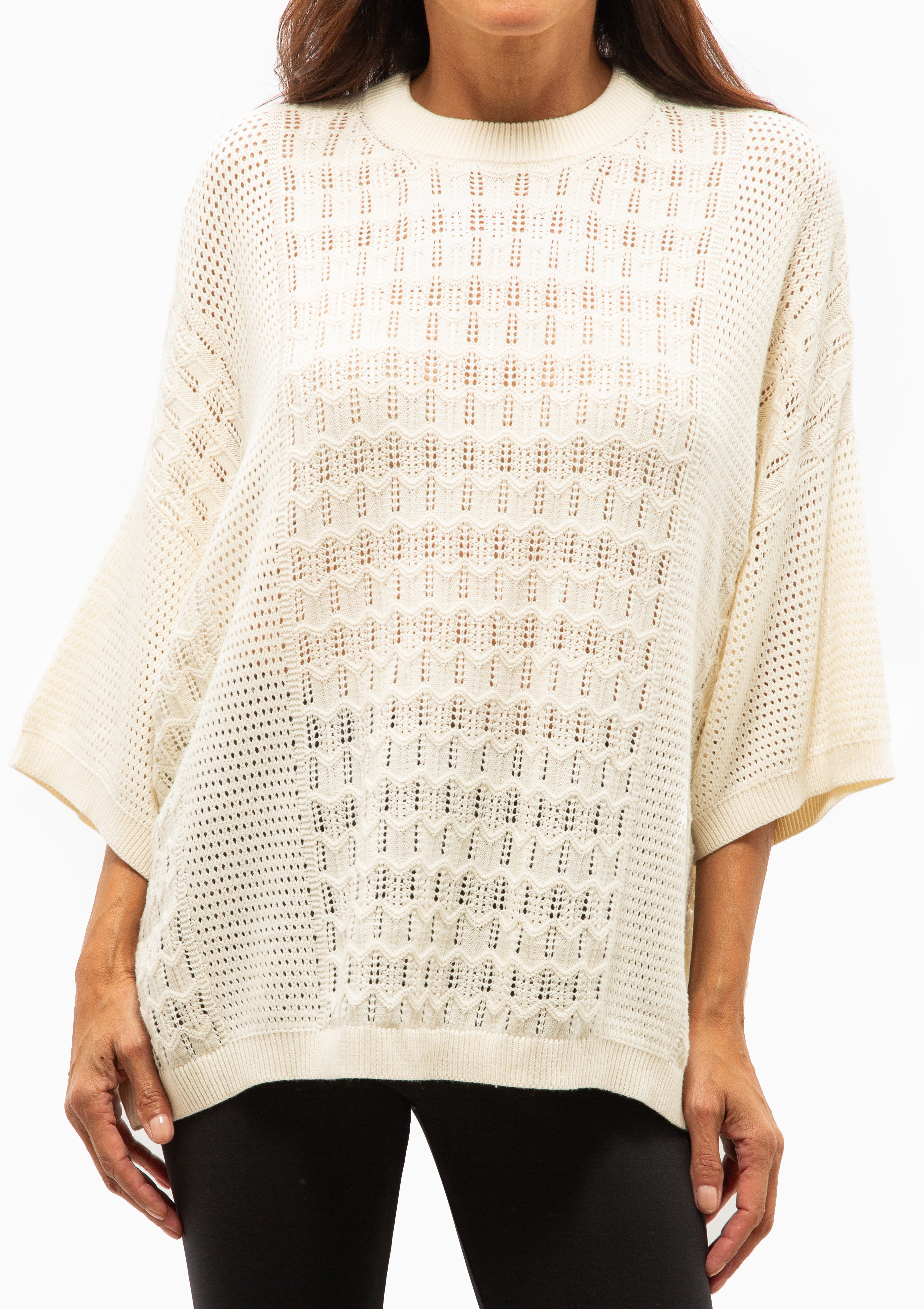Bella  Paneled Lace Knit T-Shirt | Cream