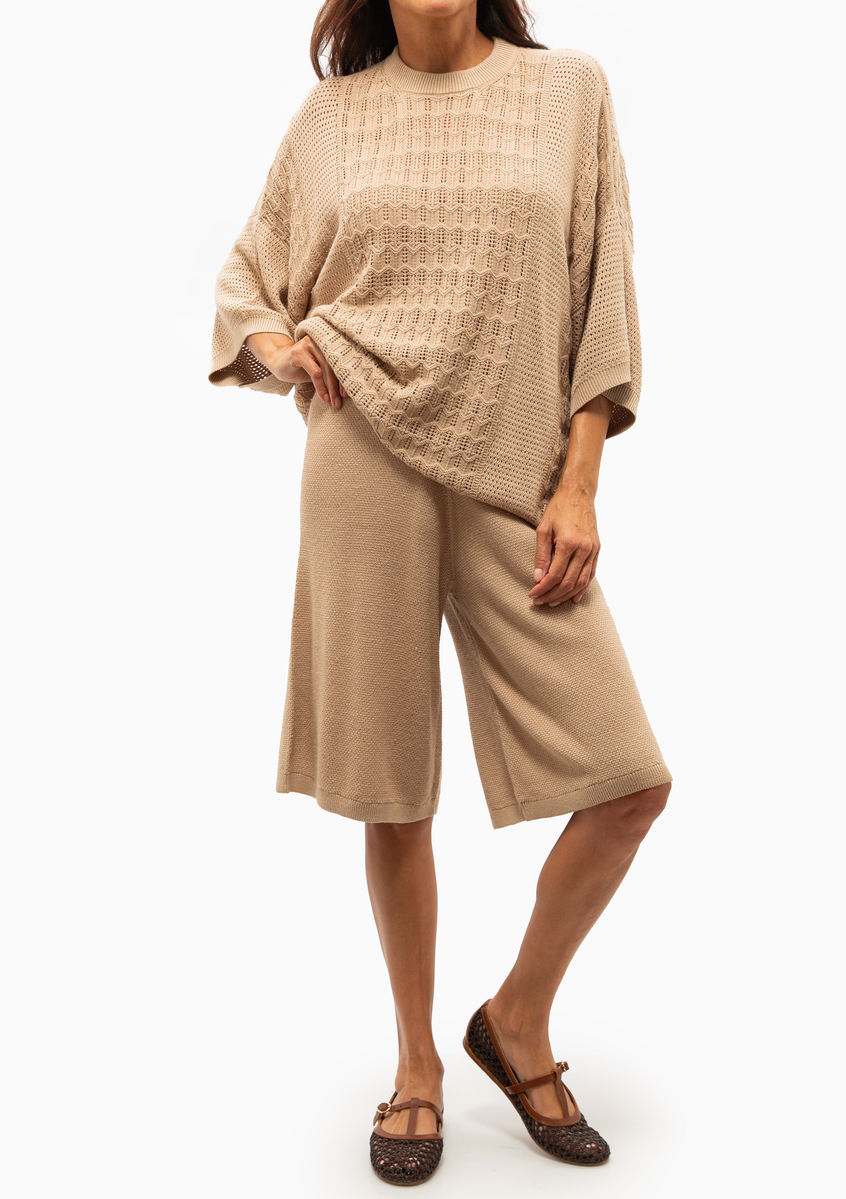 Mr. Mittens | Bella Paneled Lace Knit T-Shirt | Sand
