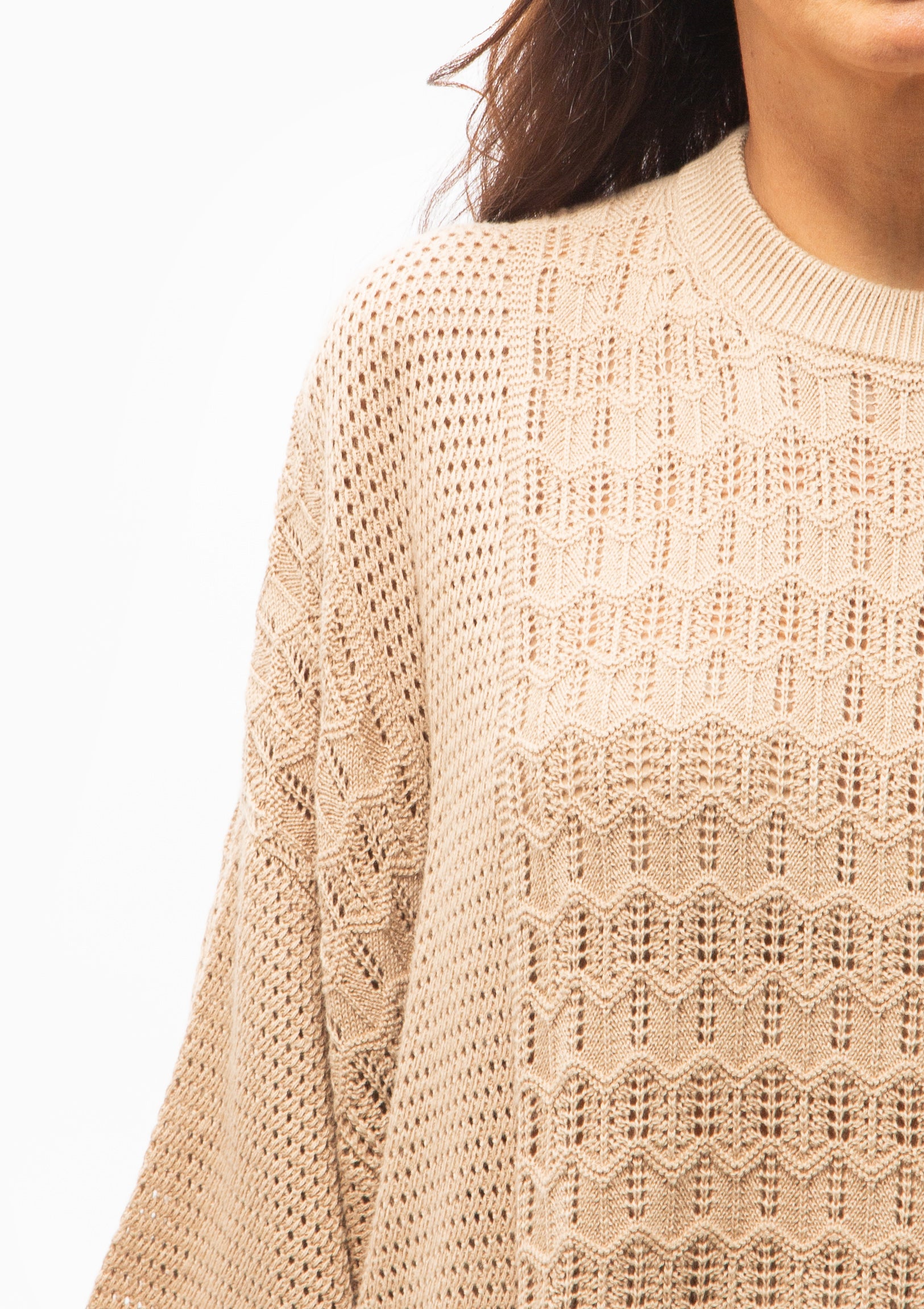 Mr. Mittens | Bella Paneled Lace Knit T-Shirt | Sand