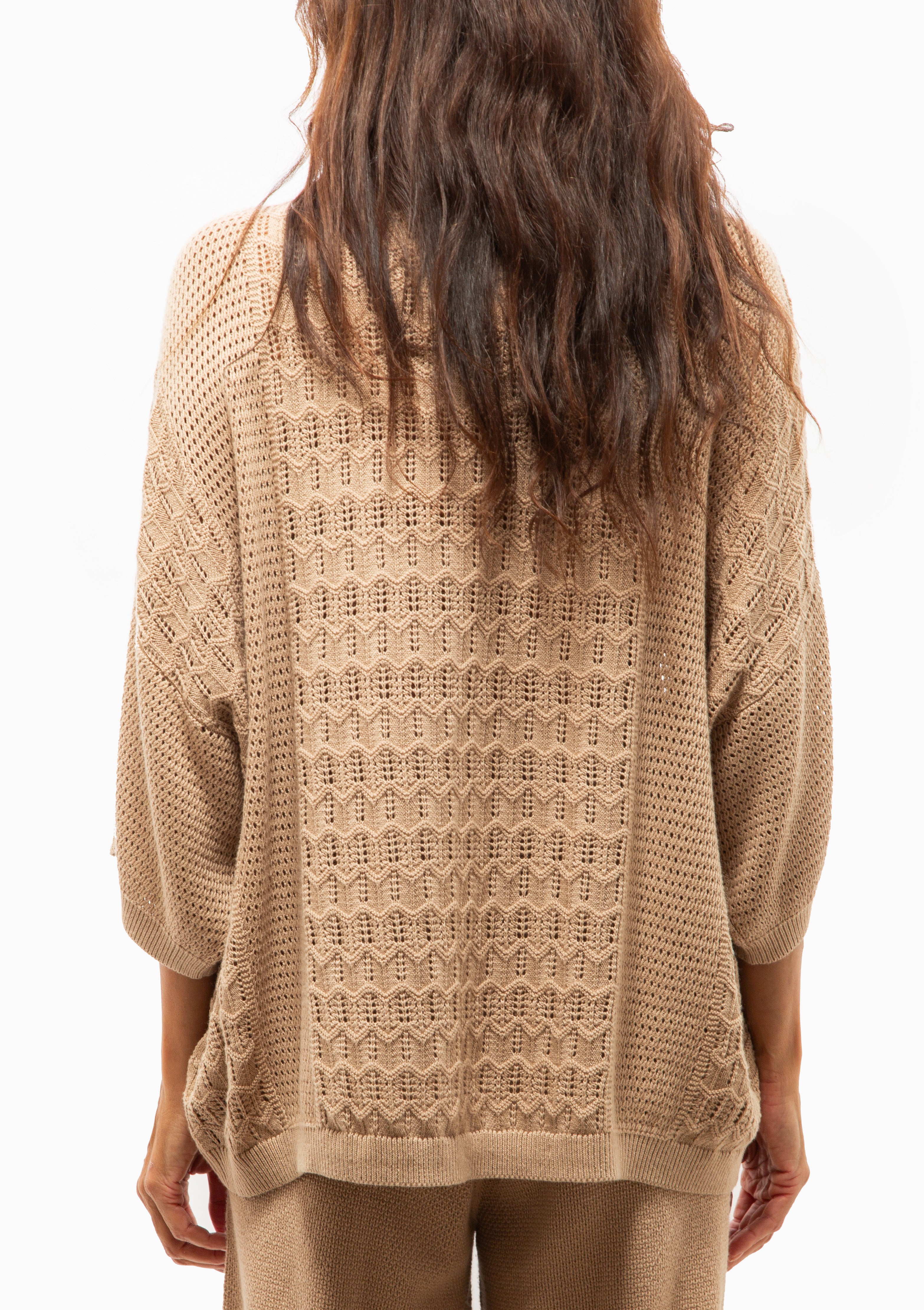 Mr. Mittens | Bella Paneled Lace Knit T-Shirt | Sand