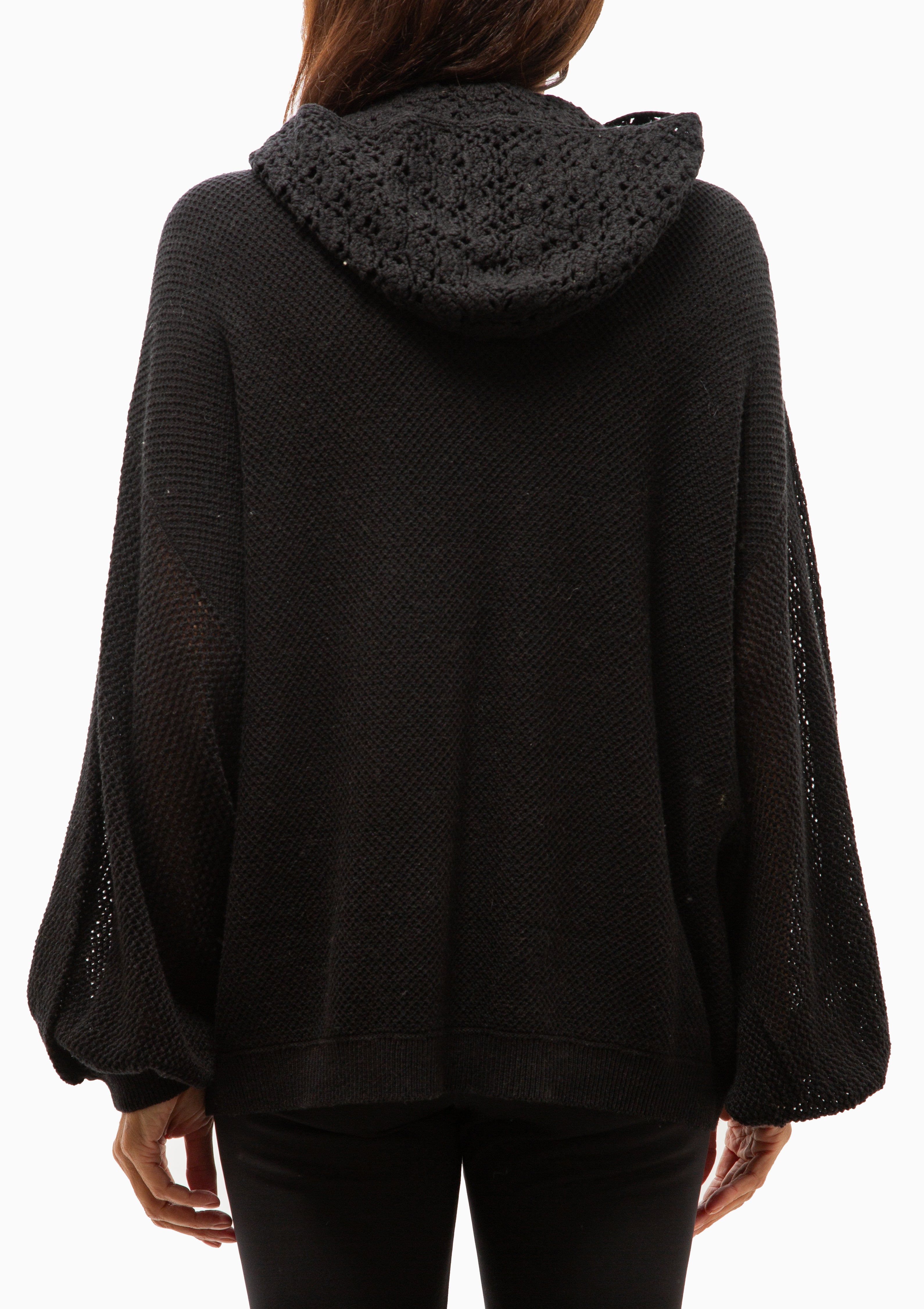 Bonnie Crochet Hood Jumper | Black