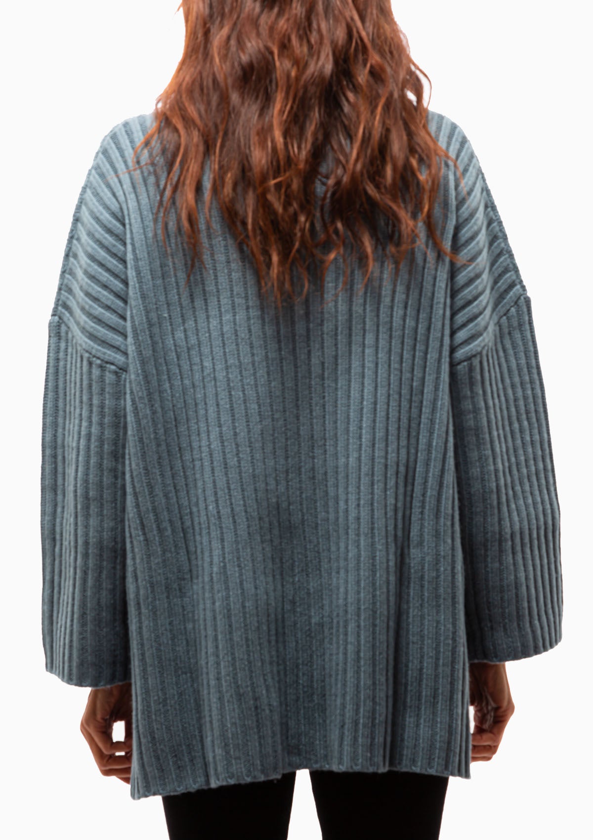 Ribbed High Neck | Stormy Blue