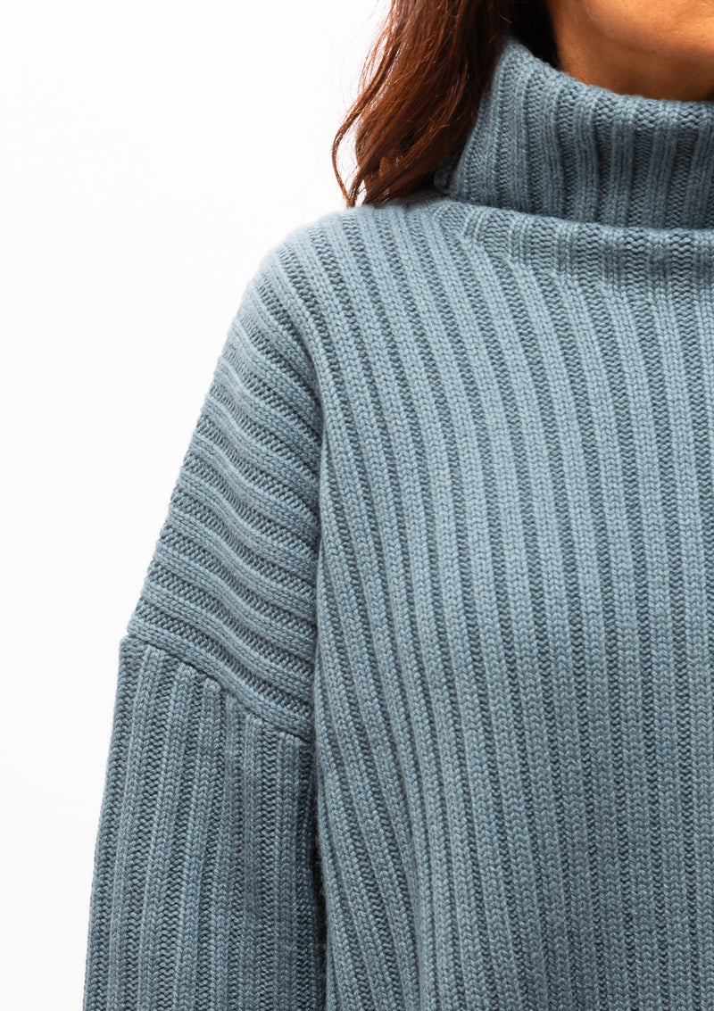 Ribbed High Neck | Stormy Blue