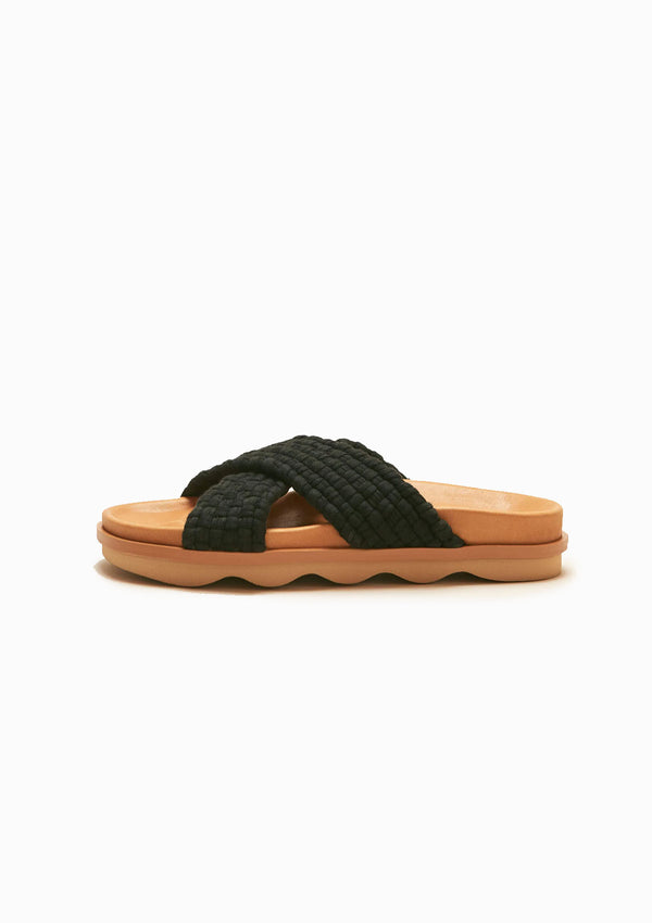 Cross Over Wave Sole Sandal | Black/Mustard