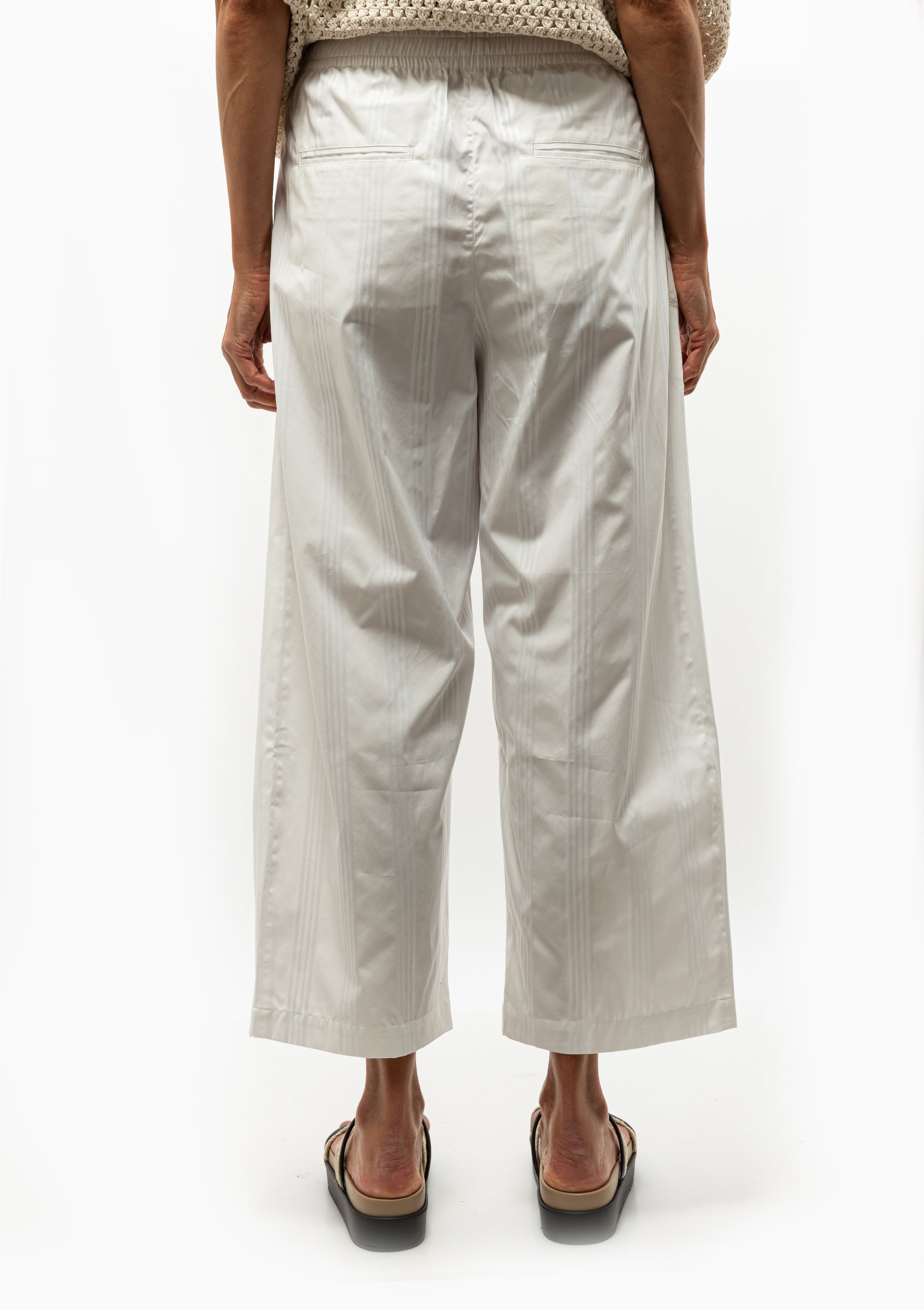 Drawstring Pleat Front Pant | White/White Stripe