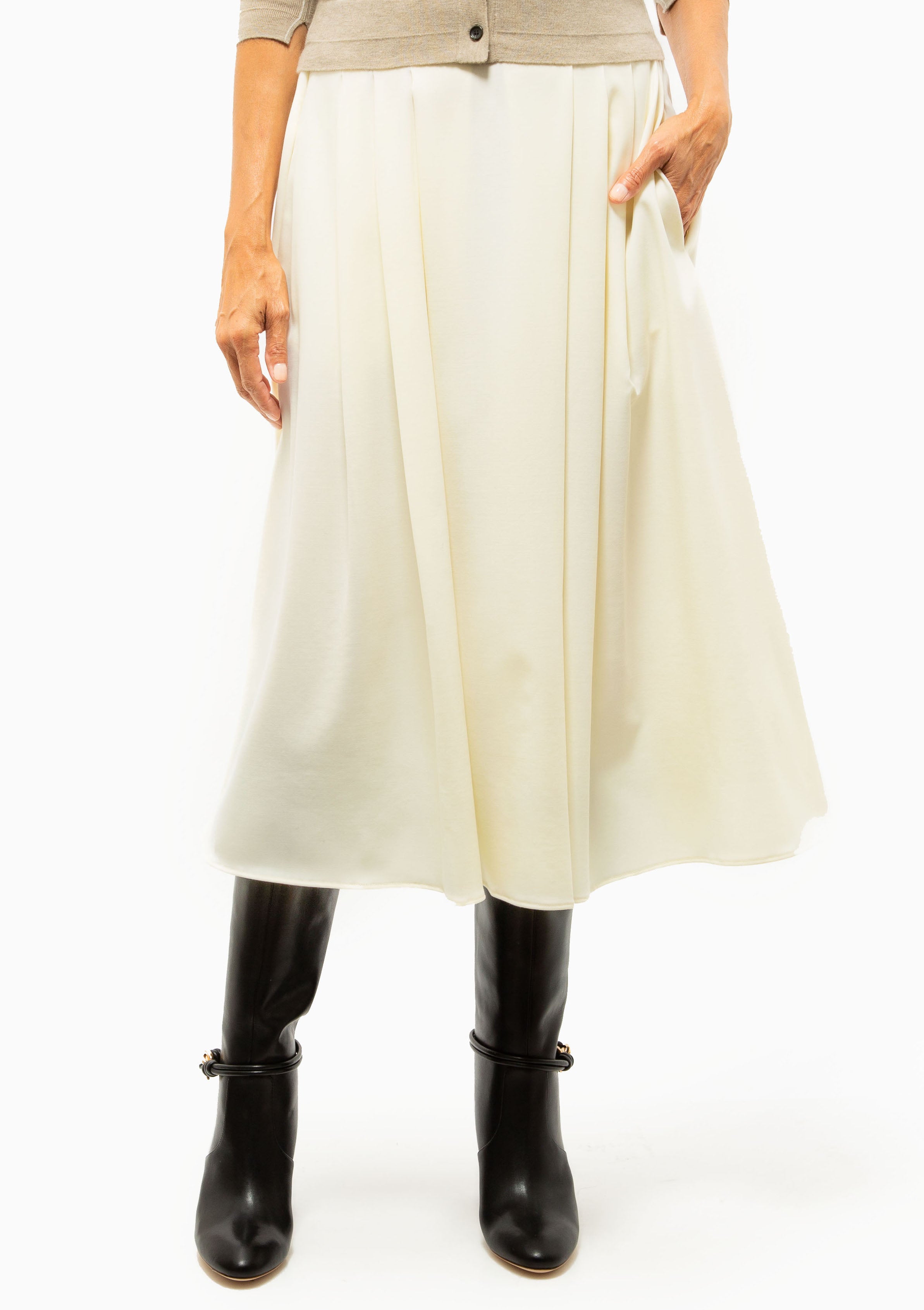 Pleat Front Full Skirt | Ivory