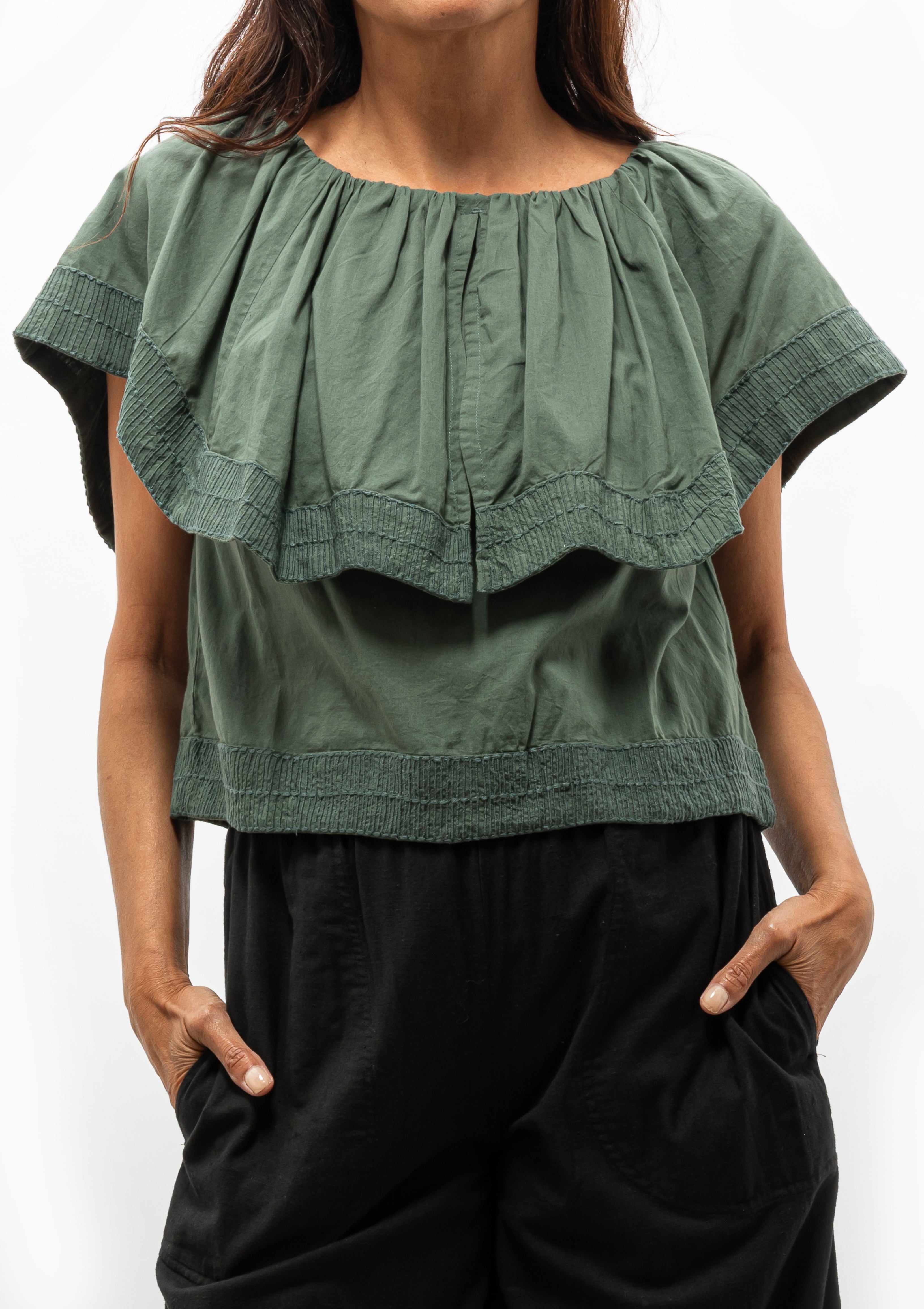Mirth's Pondicherry Top in Verde Fossil is perfect with a Mirth Pant, jeans, or a skirt. Available at Diani Boutique.
