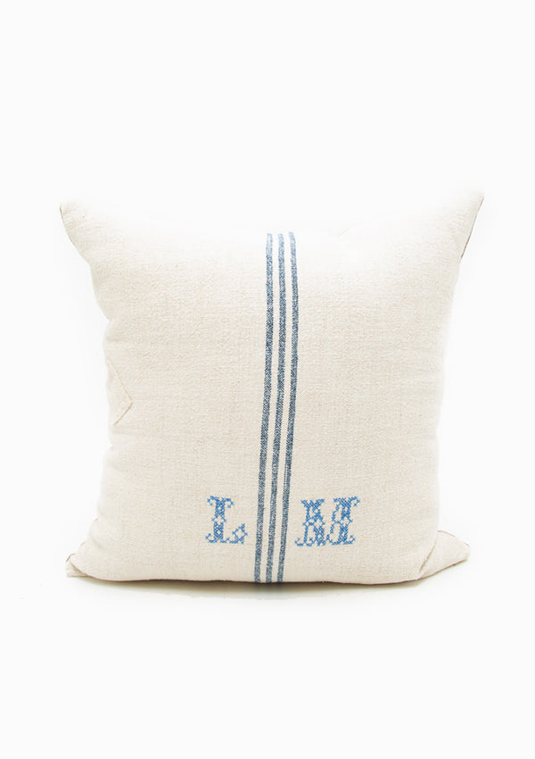 Monogram Light Navy Triple Stripe Grain Sack Cushion | 20" x 20"