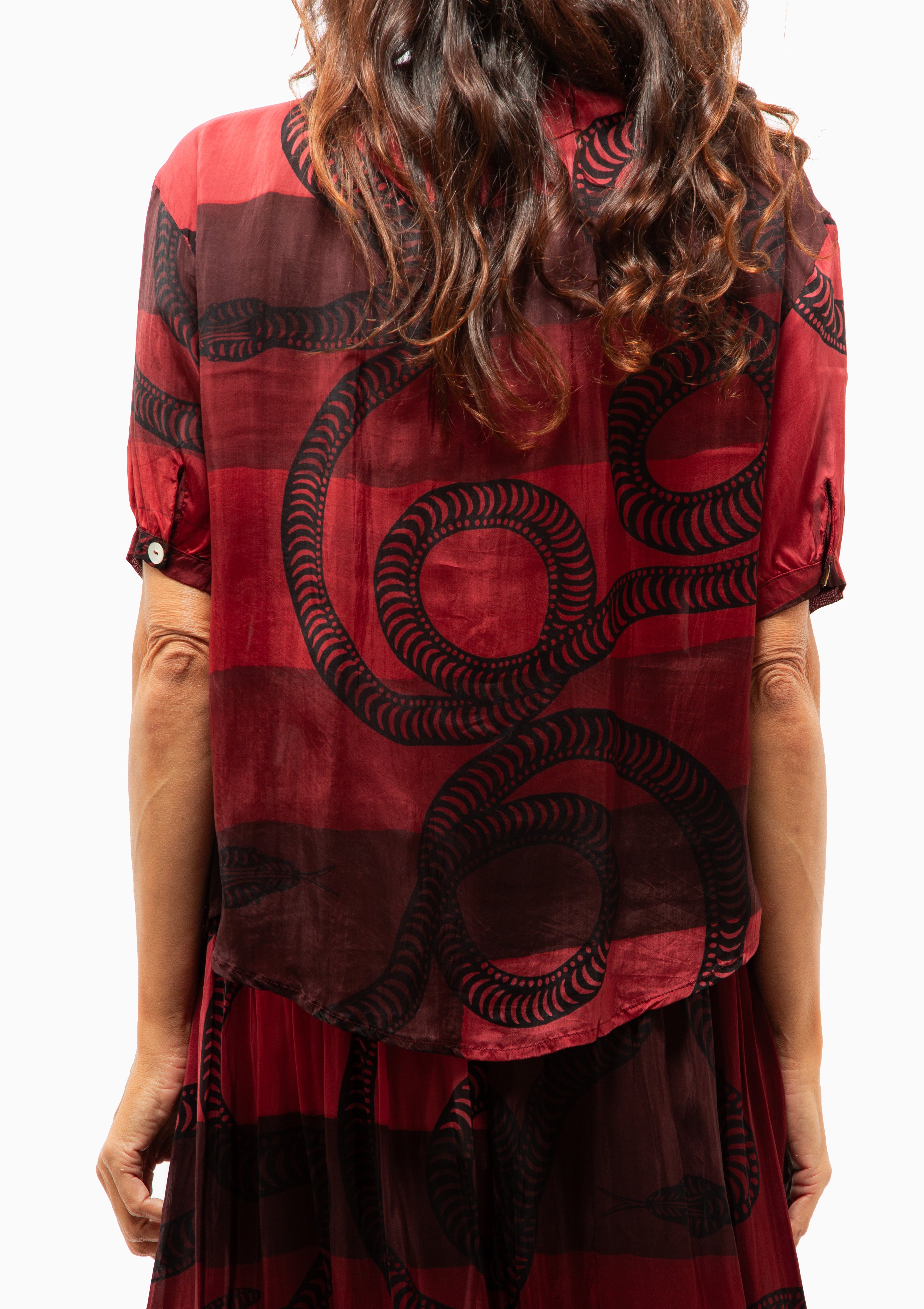 Violet Top by Natalie Martin in Ament Snake Oxblood. Available at DIANI Boutique.
