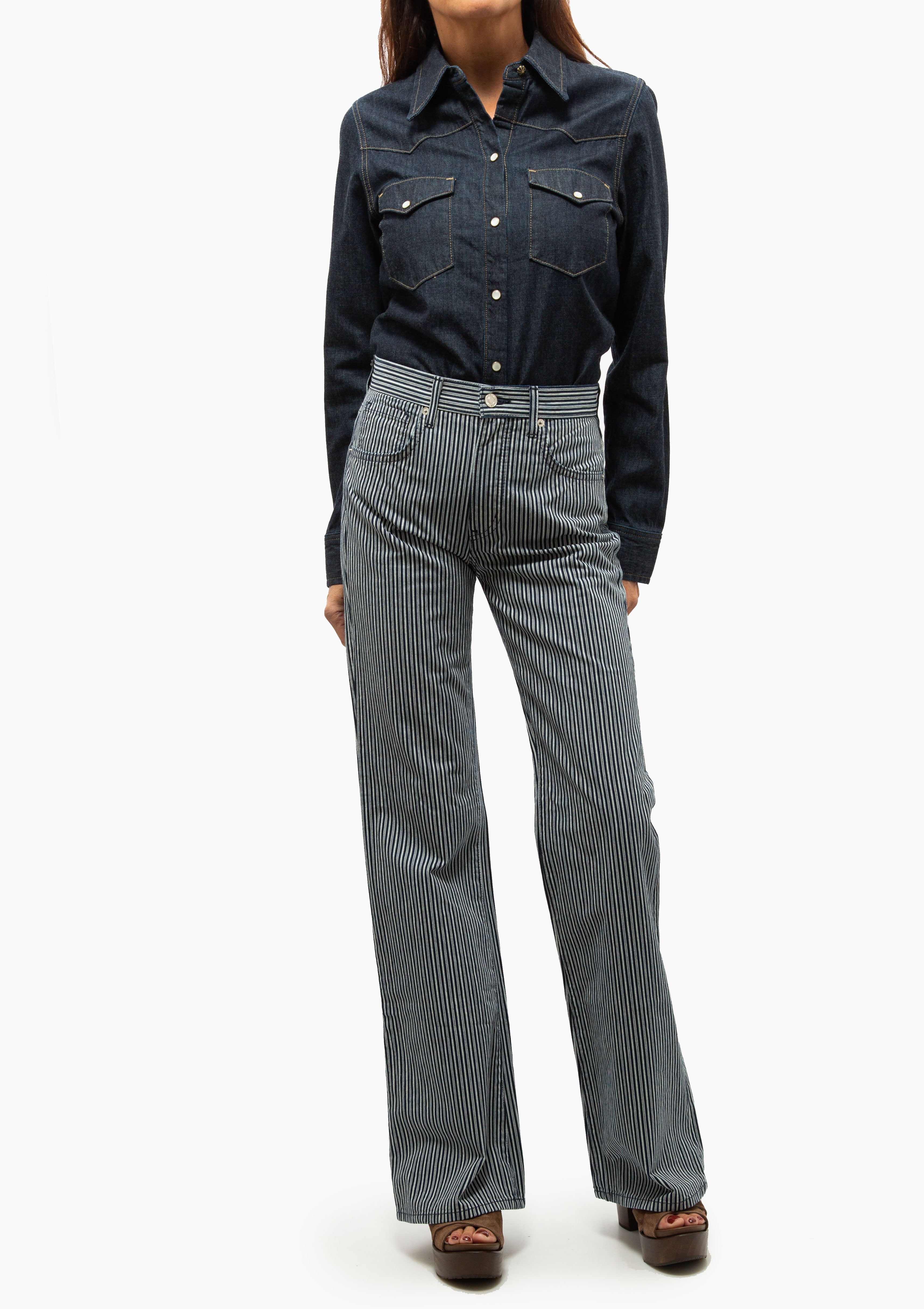 Celia Striped Jean | Railroad Stripe Rinse