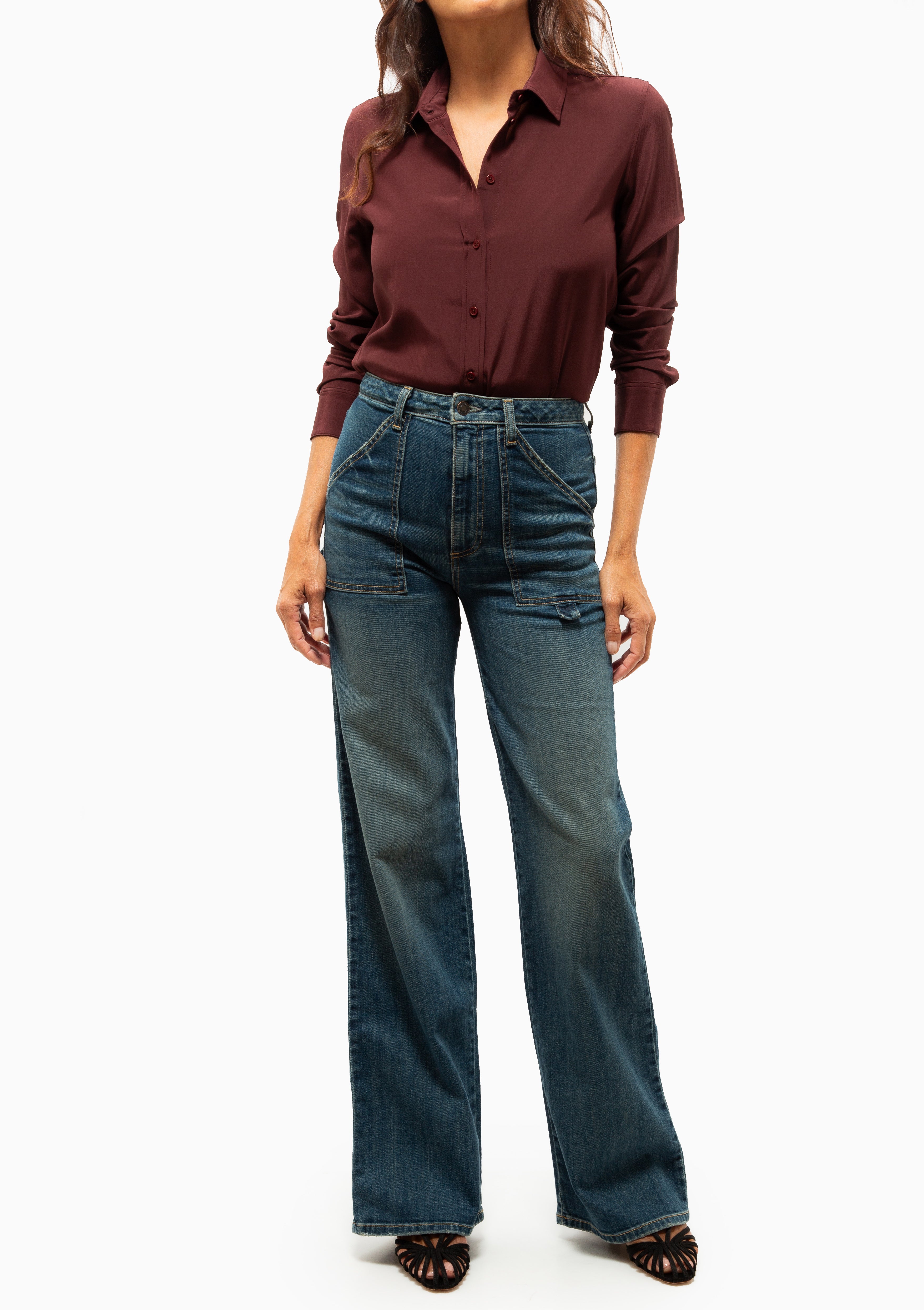 Gaia Silk Slim Shirt | Claret