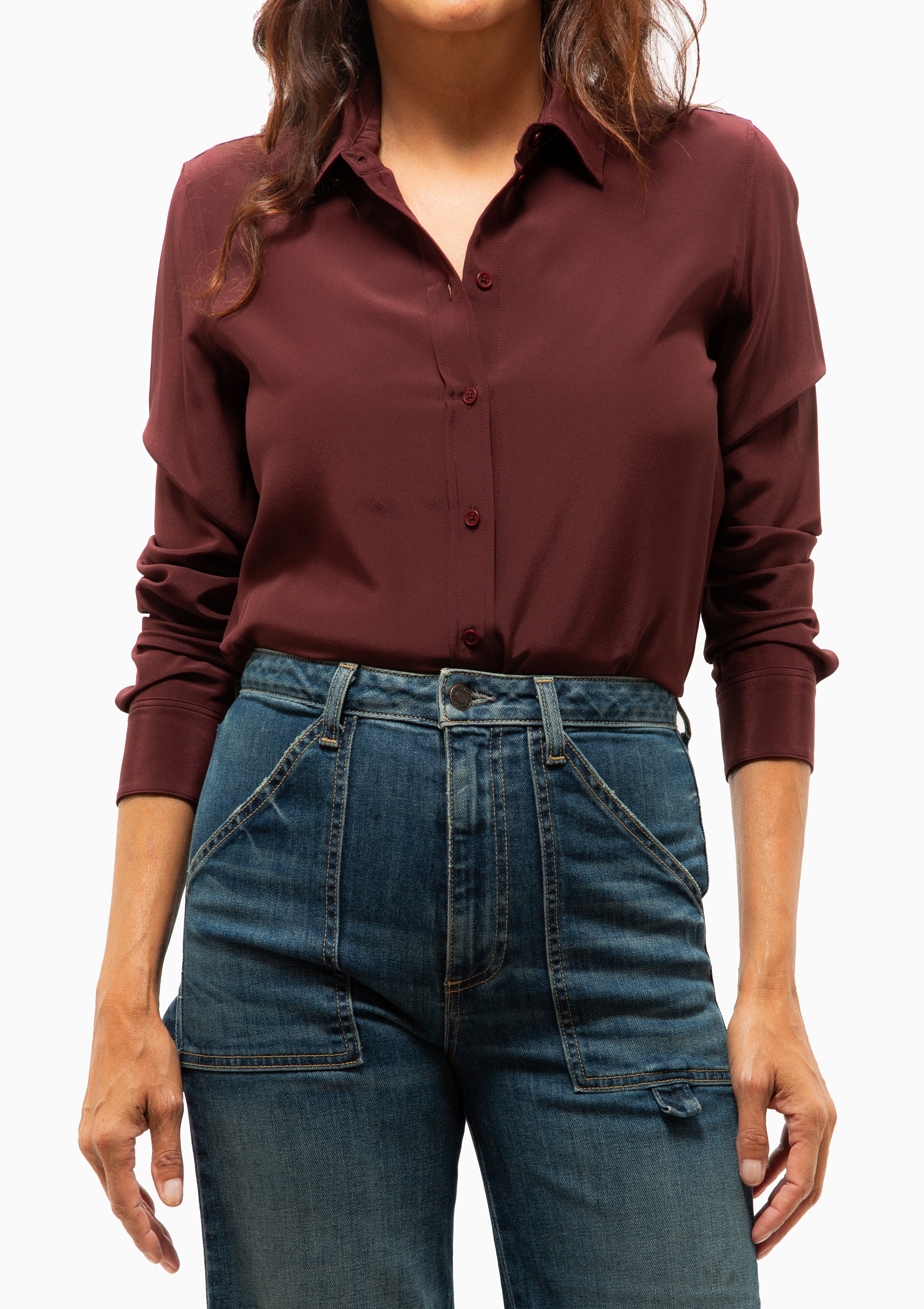 Gaia Silk Slim Shirt | Claret
