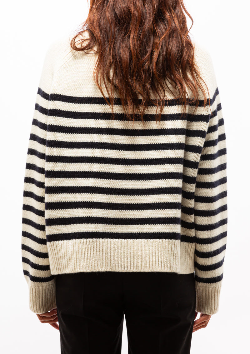 Gideon Sweater | Ivory/Dark Navy Stripe