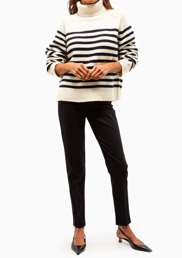Gideon Sweater | Ivory/Dark Navy Stripe