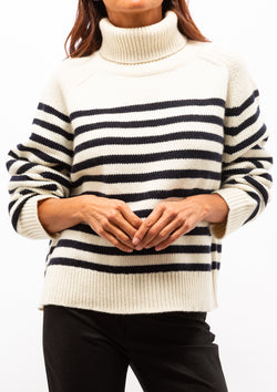 Gideon Sweater | Ivory/Dark Navy Stripe