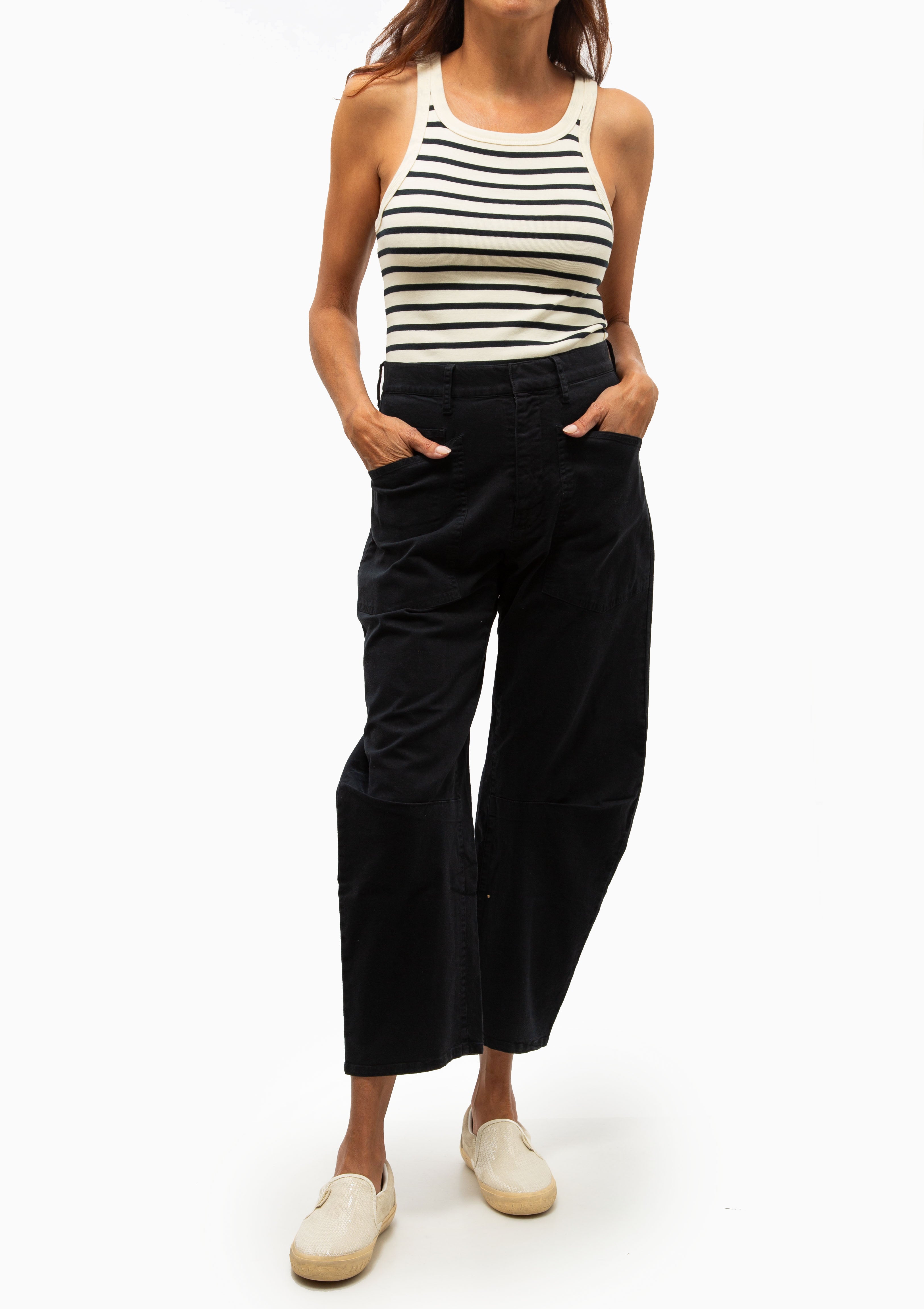 Jennifer Rib Tank | Ecru/Black Stripe