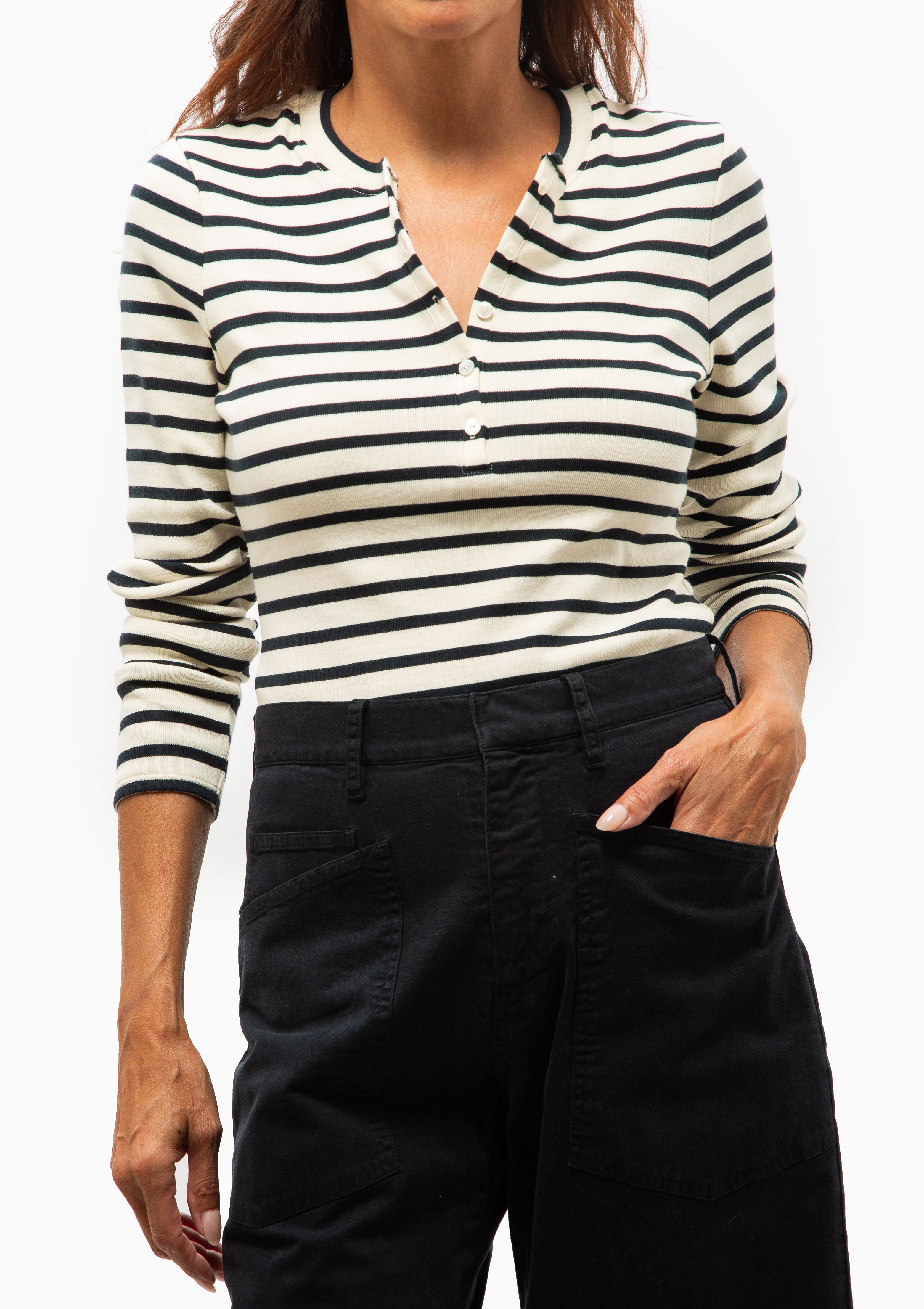 Jordan Henley Tee | Ecru/Black Stripe