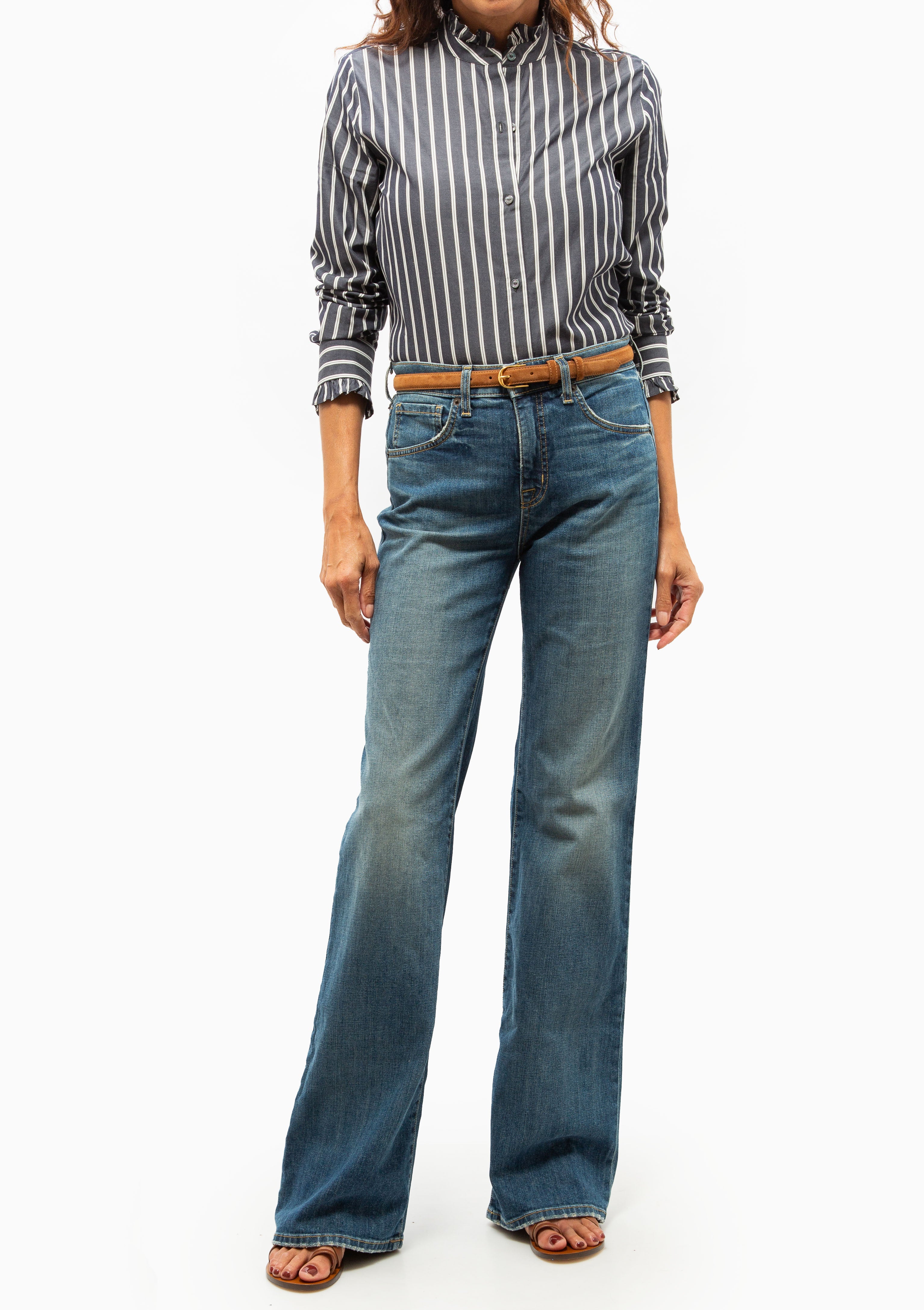 Lydia Shirt | Charcoal Stripe