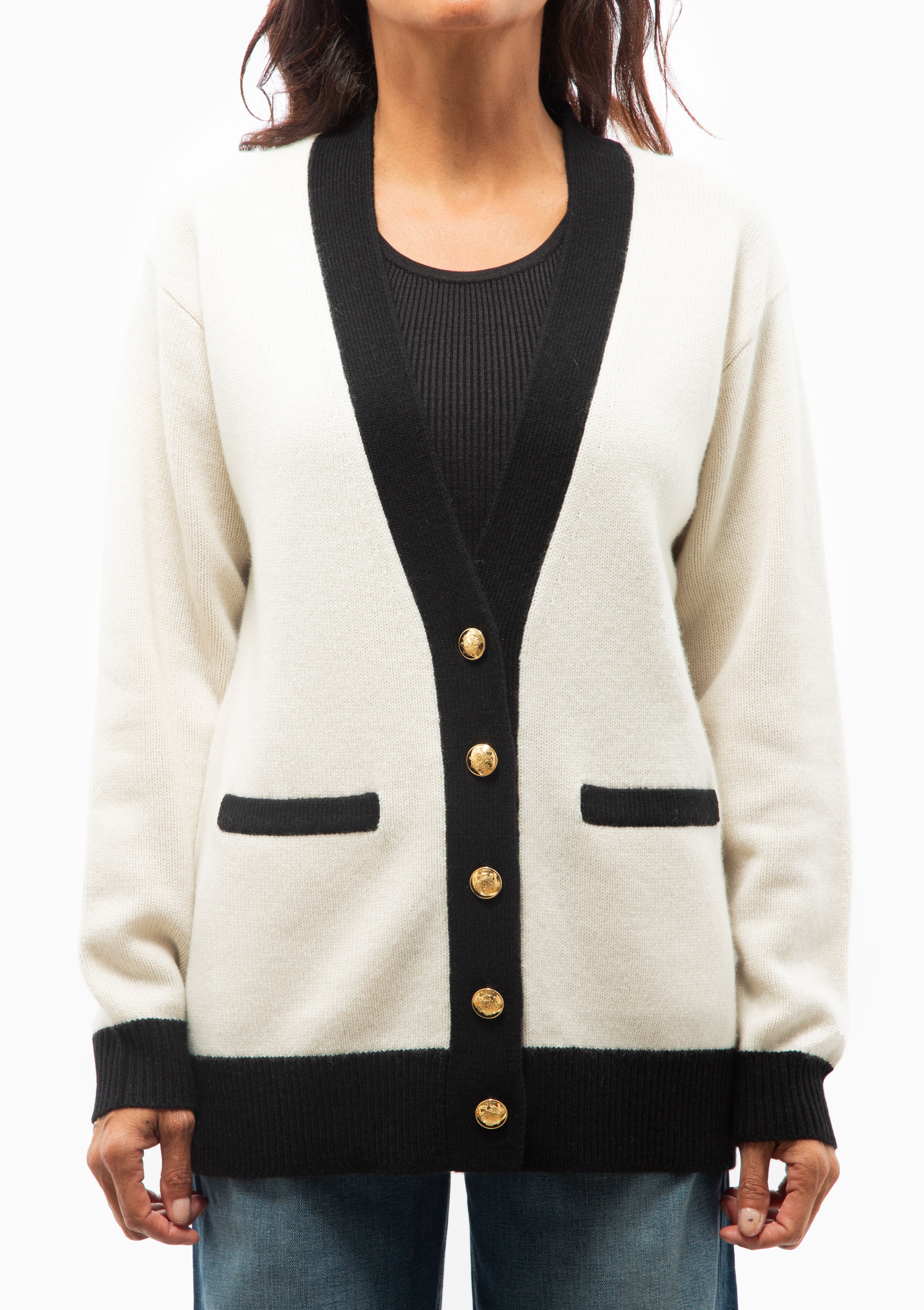 Neshat Cardigan | Ivory/Black