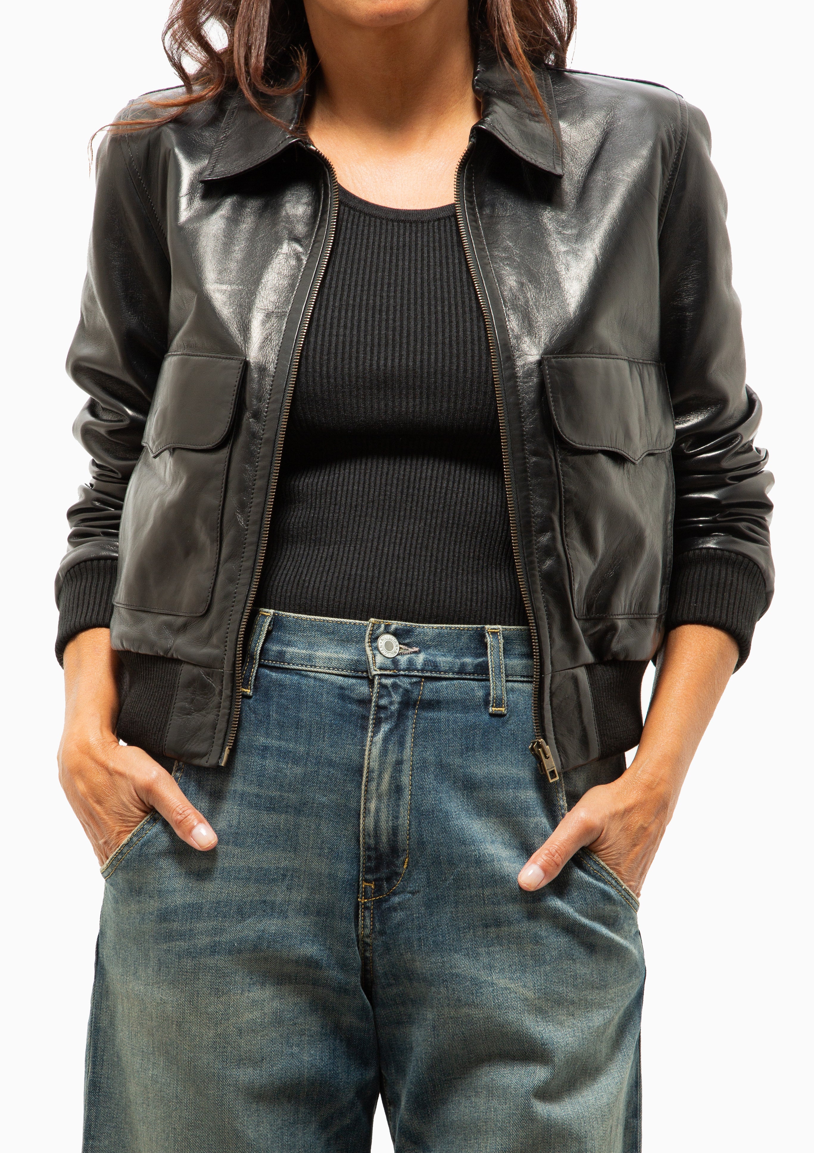 Redley Leather Bomber Jacket | Black