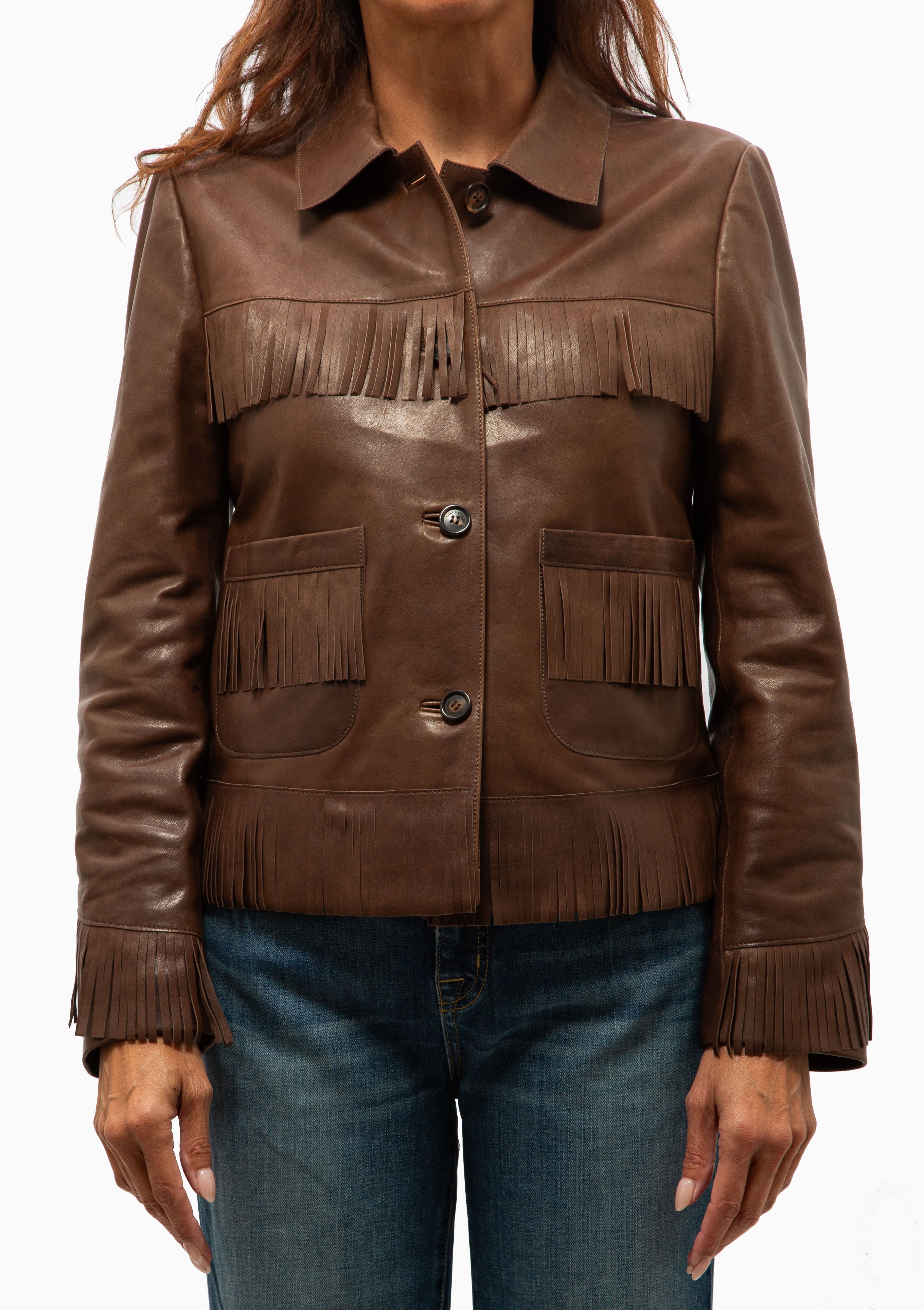 Lazare Fringe Leather Jacket | Dark Brown