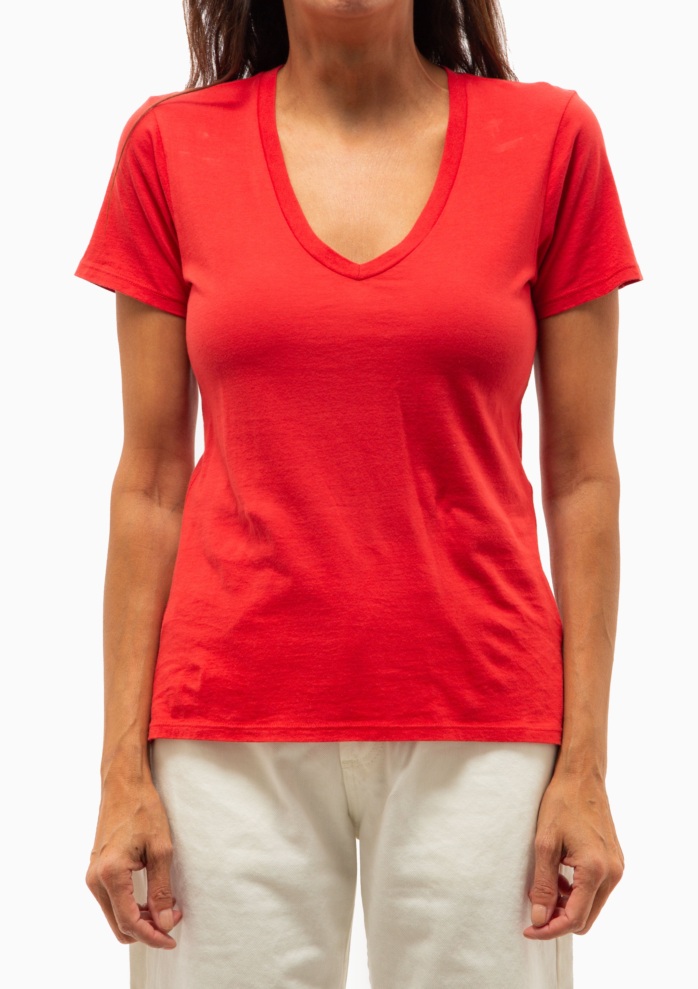 Carol V-Neck Tee | Washed Red