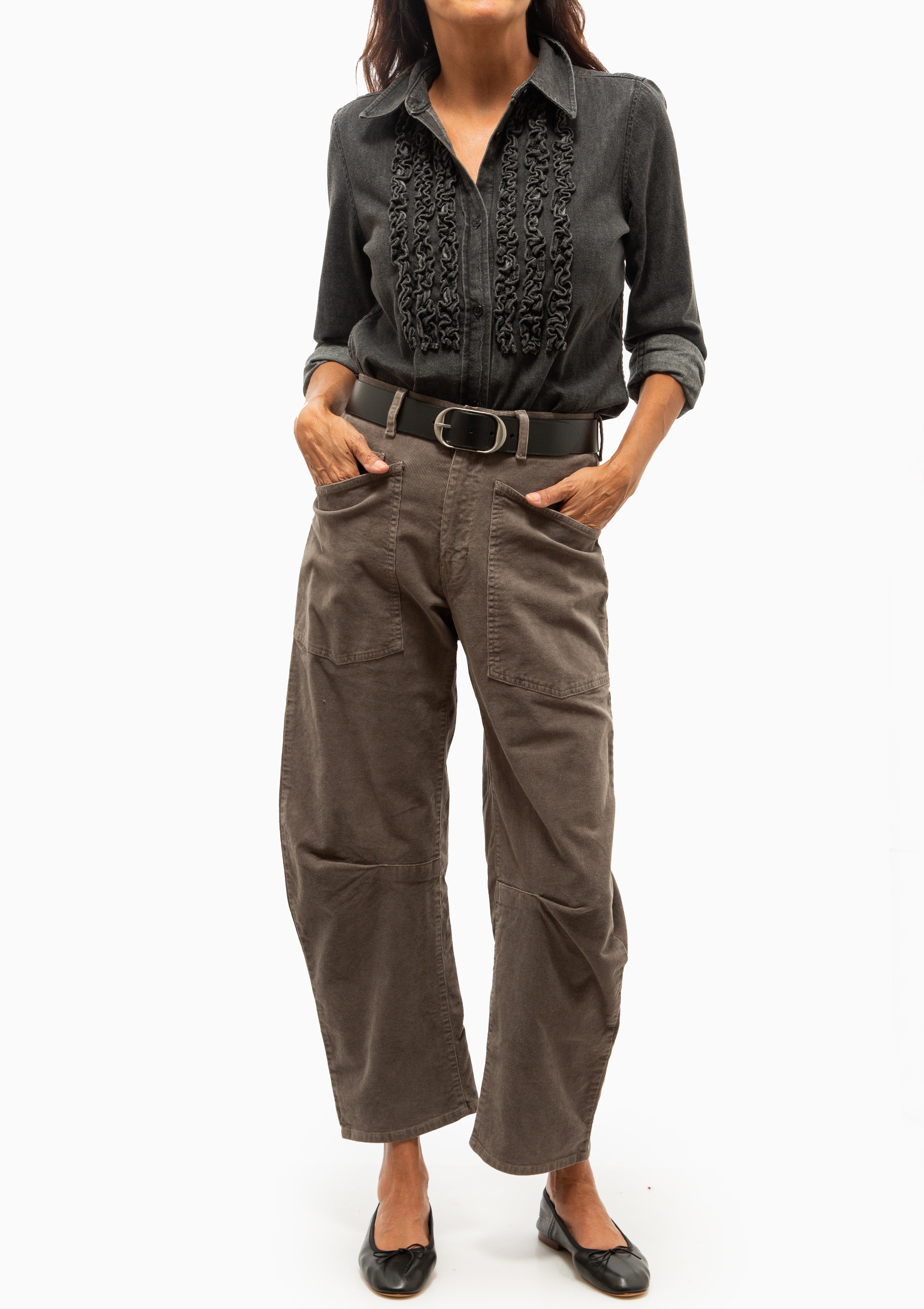 Emilie Denim Ruffle Shirt | Faded Black Wash