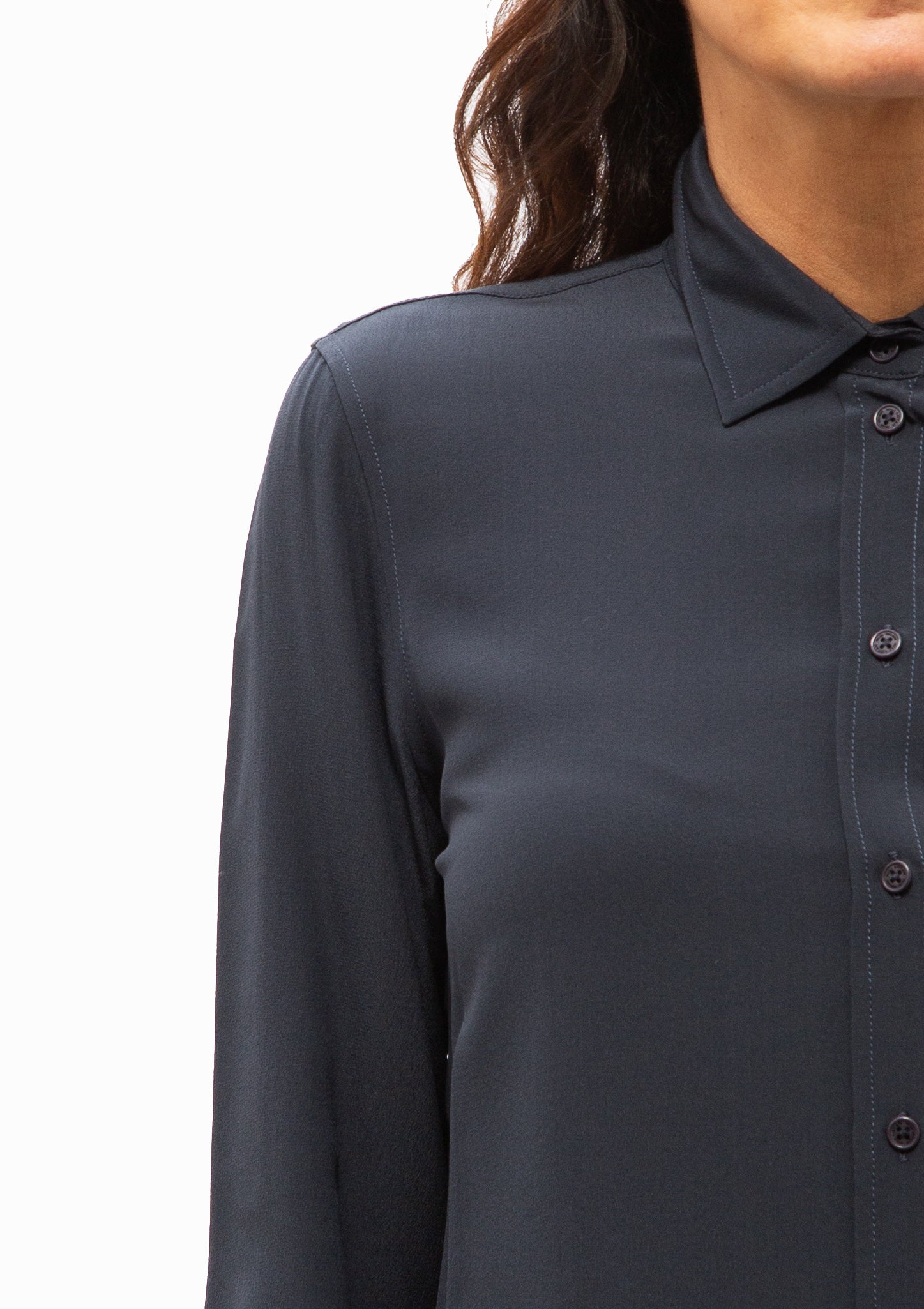 Gaia Silk Slim Shirt | Midnight