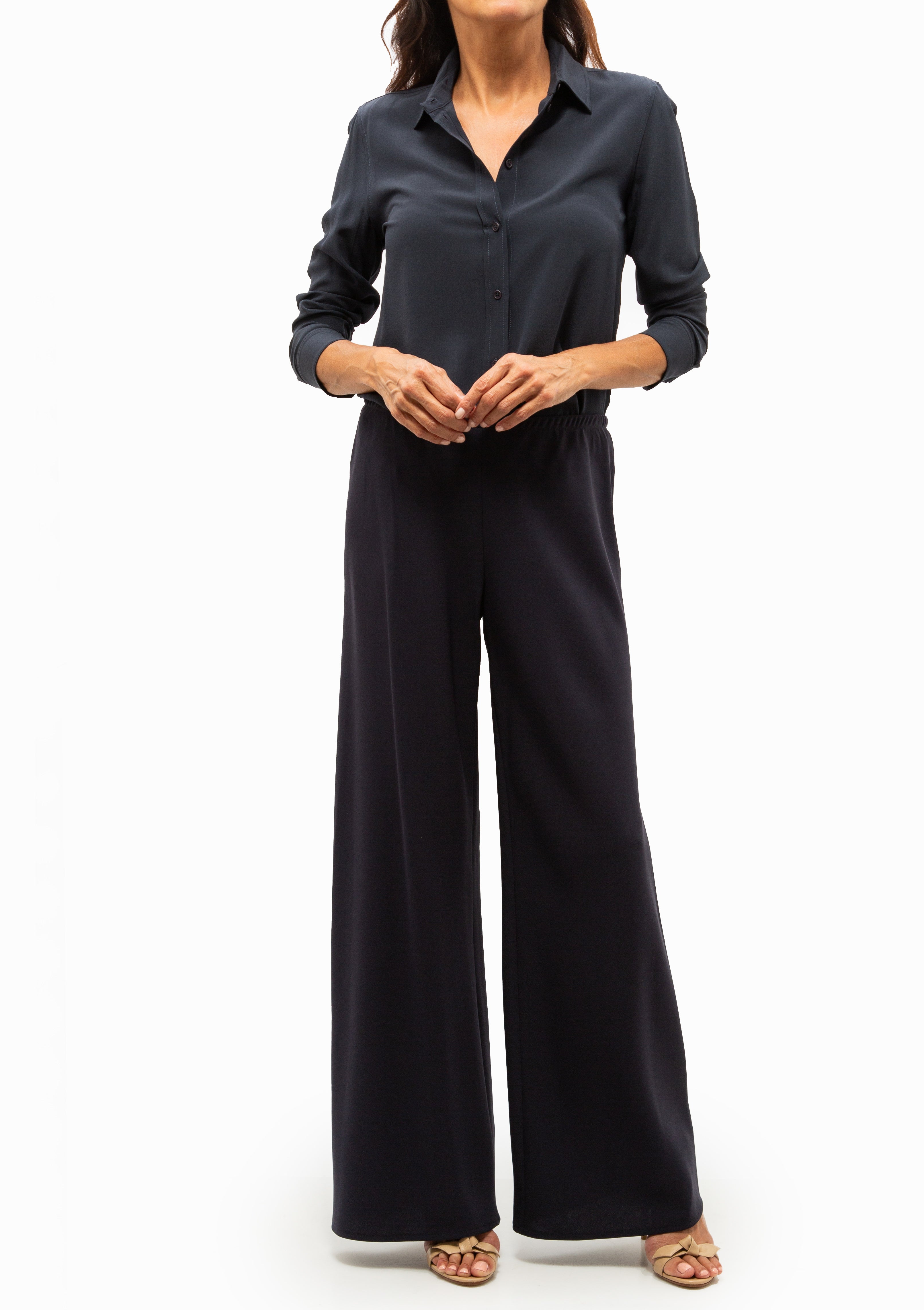 Gaia Silk Slim Shirt | Midnight