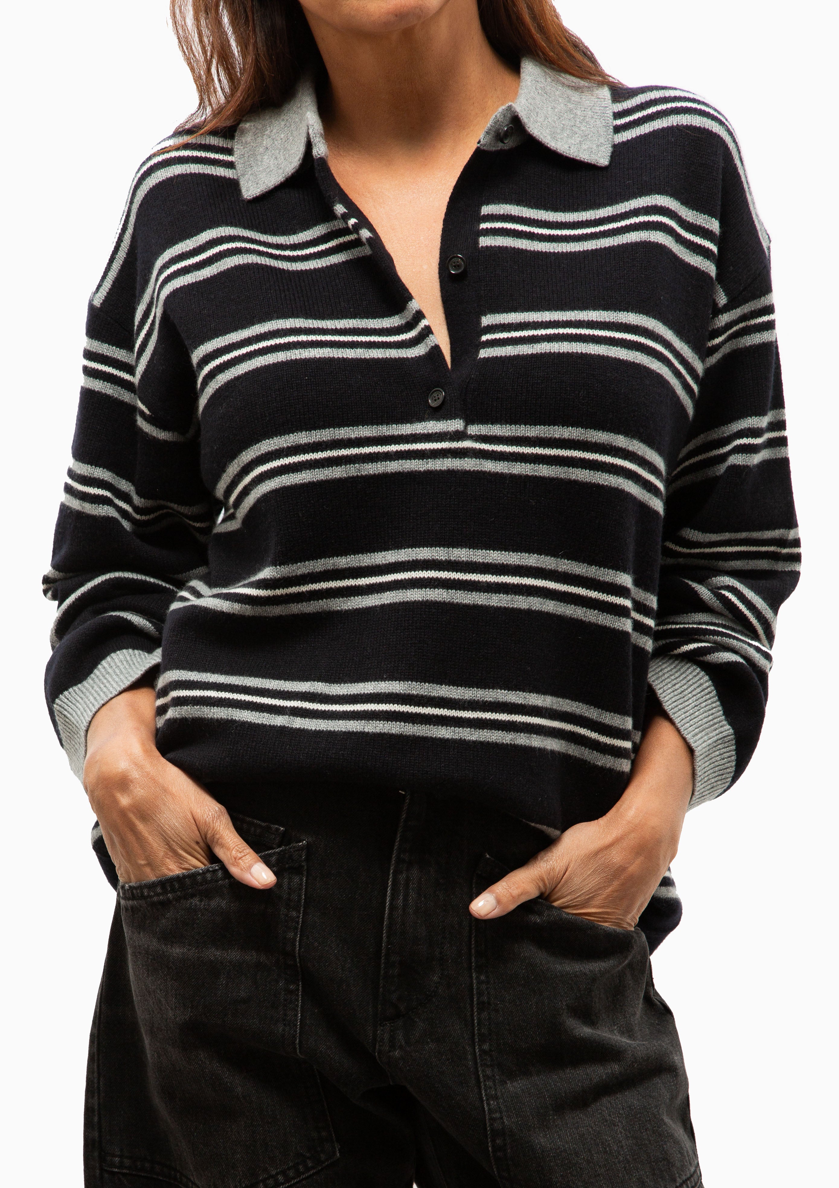 Galvez Stripe Polo | Dark Navy/Grey Stripe