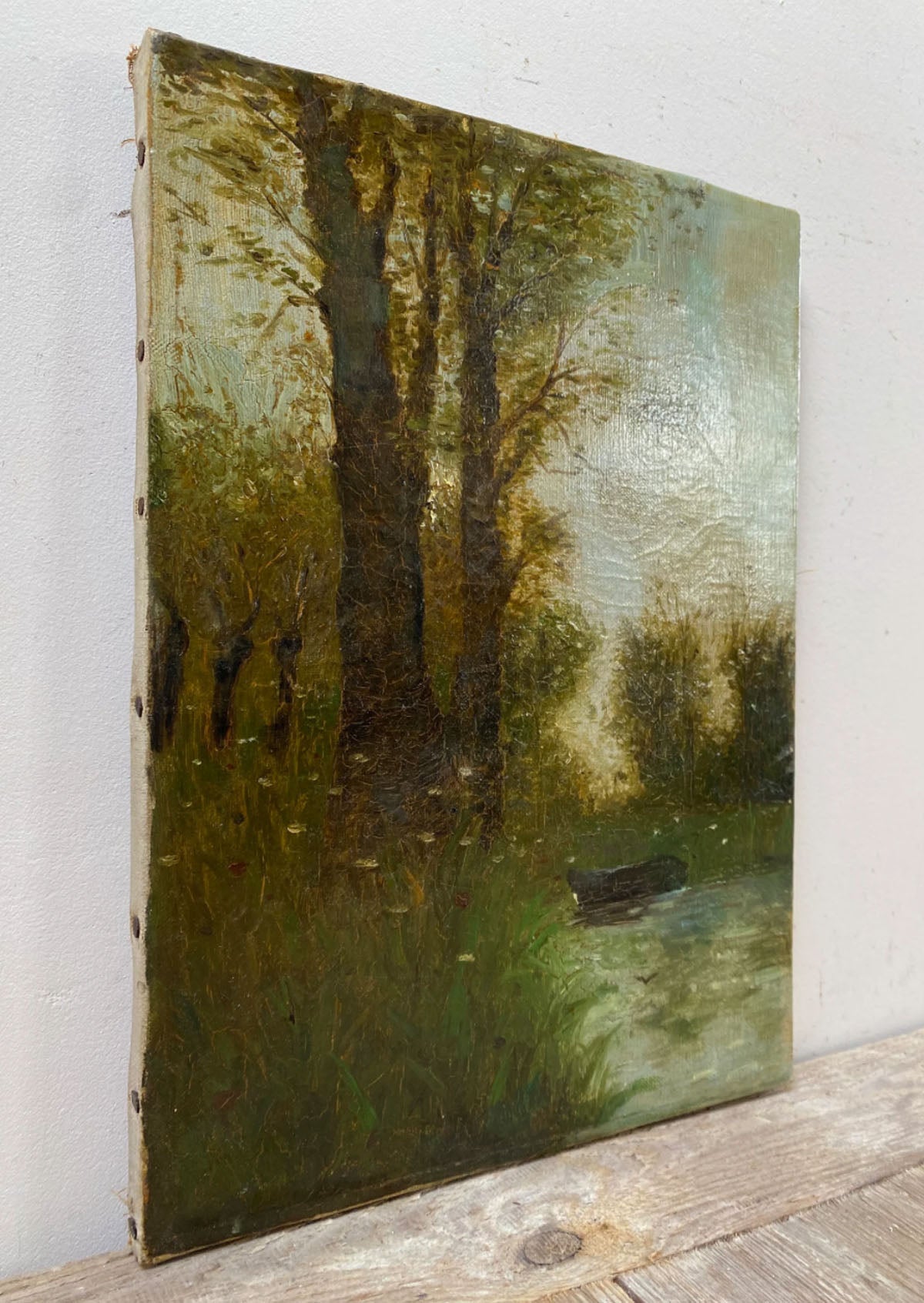 Original Antique Dutch Lake Landscape Oil Painting |  10"x14"