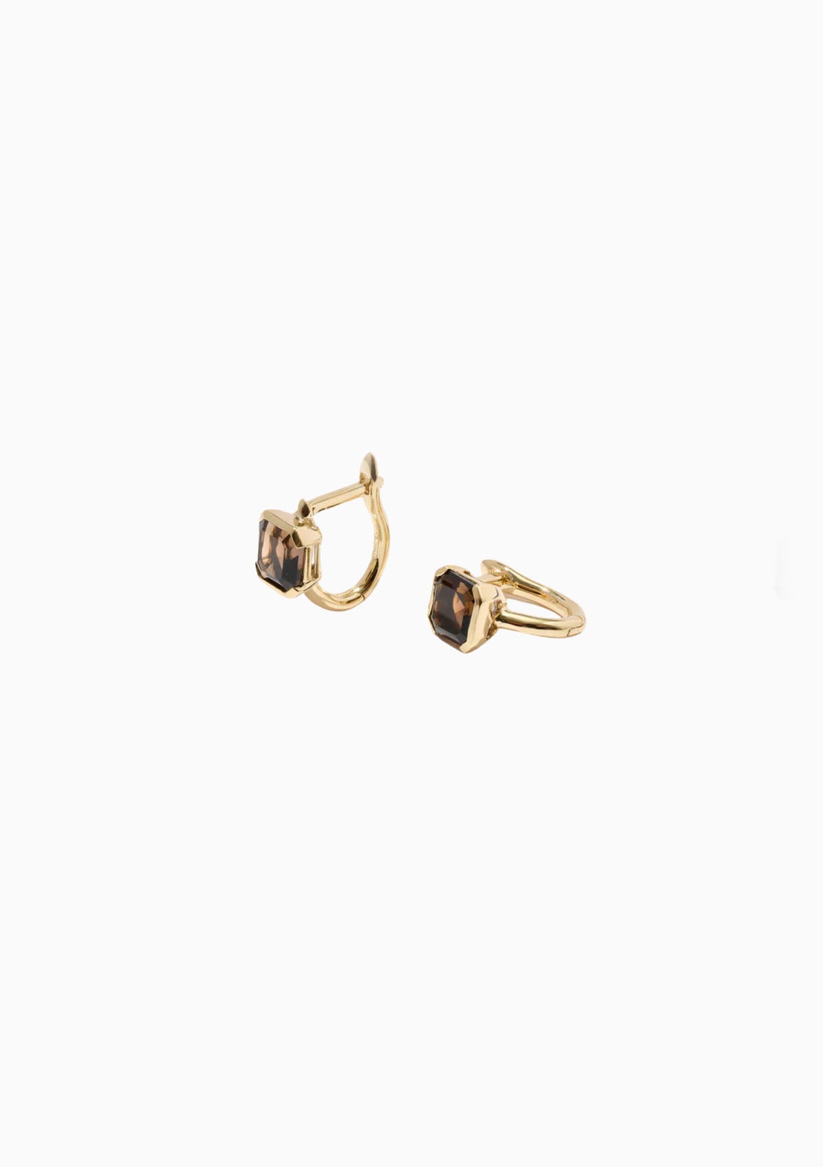 Smokey Quartz Domino Huggie Hoops | Gold