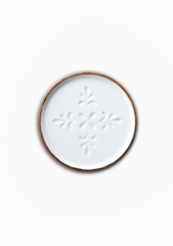Porcelain Carved Flower Coaster | Quad Petals, White/Brown