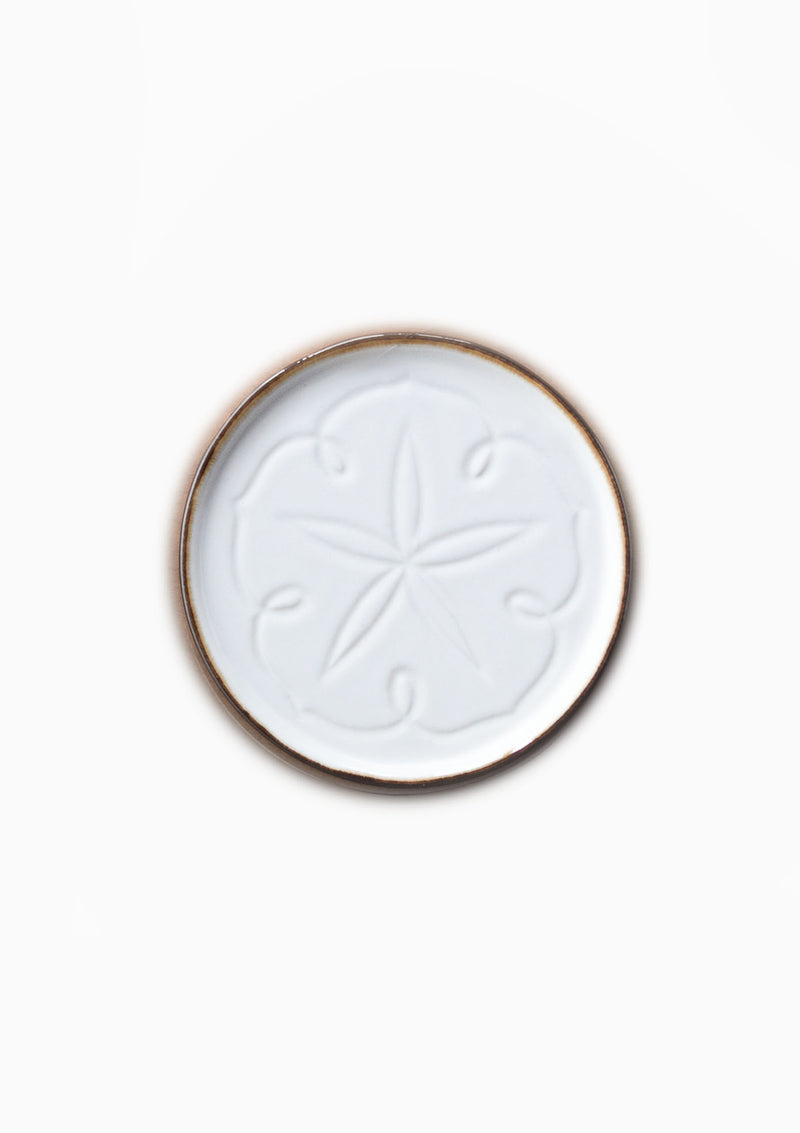 Porcelain Carved Flower Coaster | Moonflower, White/Brown