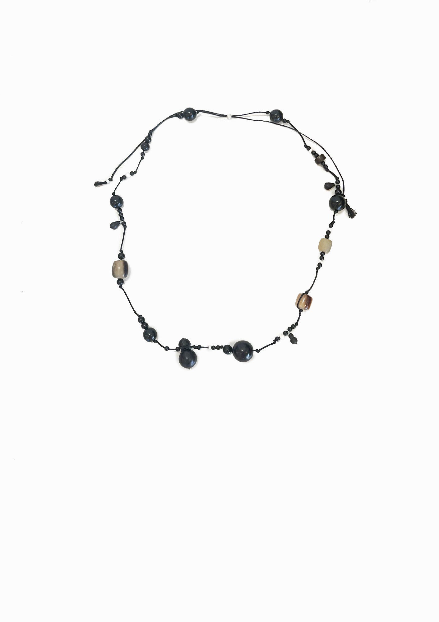 Abundant Year, Ebony Wood, Boxwood & Horn Beaded Sterling Silver Necklace | Long