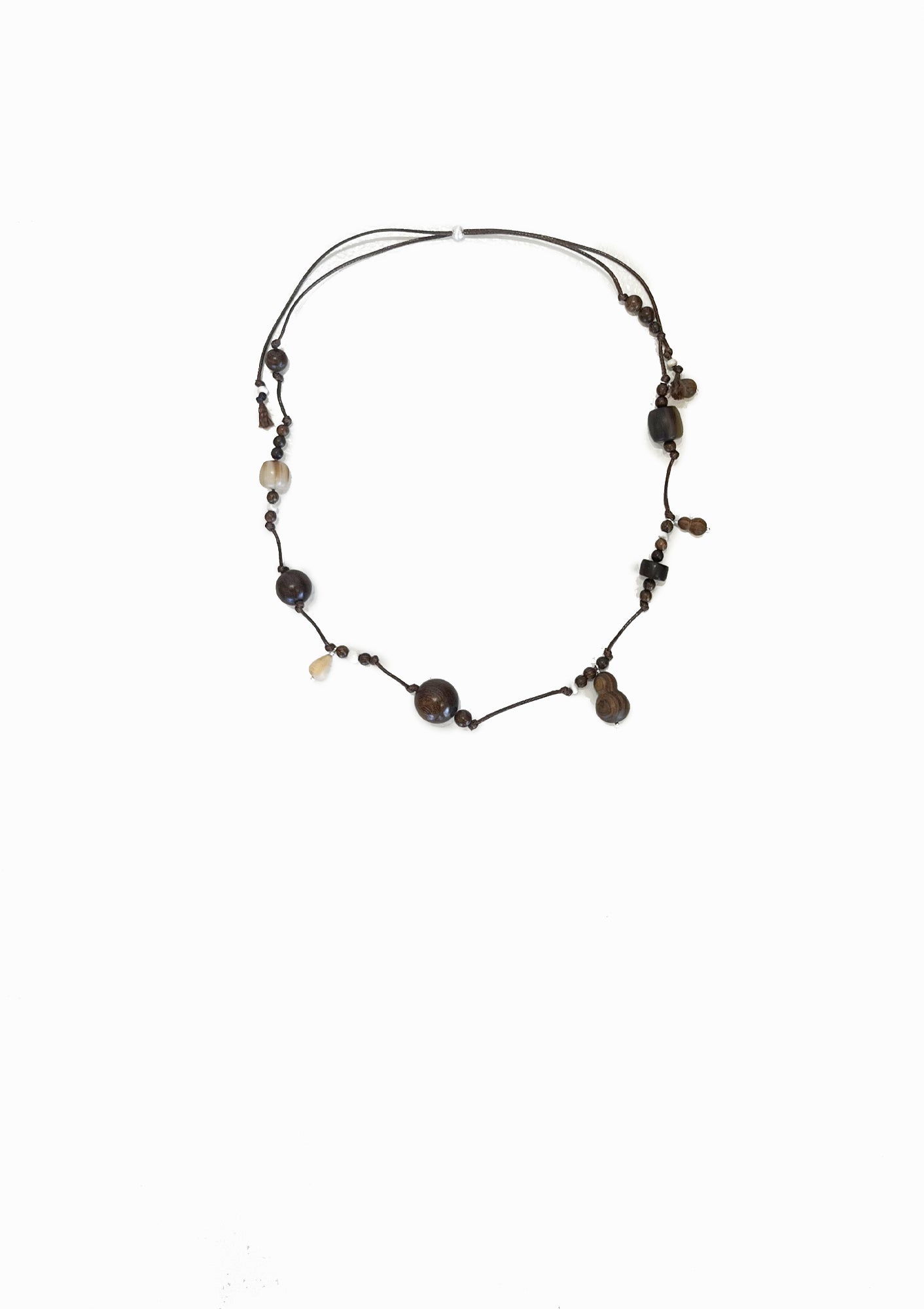 Abundant Year, Zebra Wood, Boxwood & Horn Beaded Sterling Silver Necklace | Short