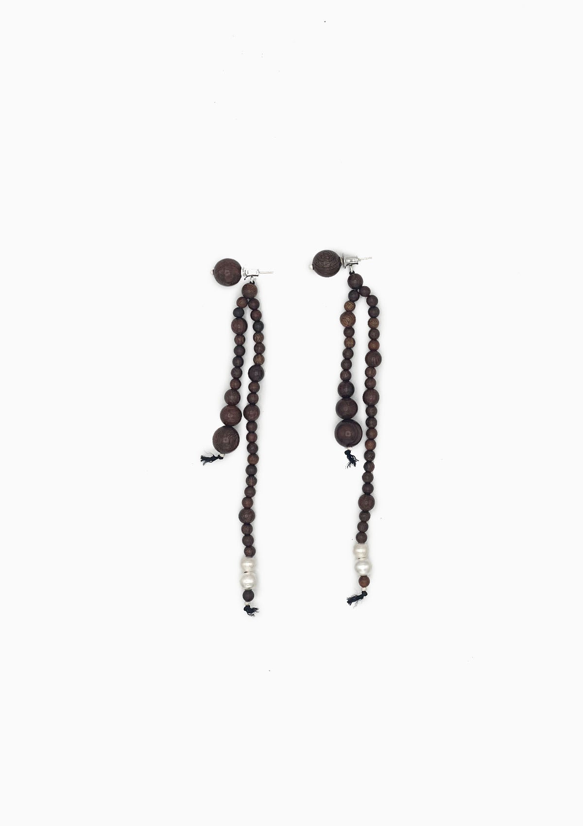 Bountiful Branch, Long Zebra Wood & Sterling Silver Beaded Dangle Earrings