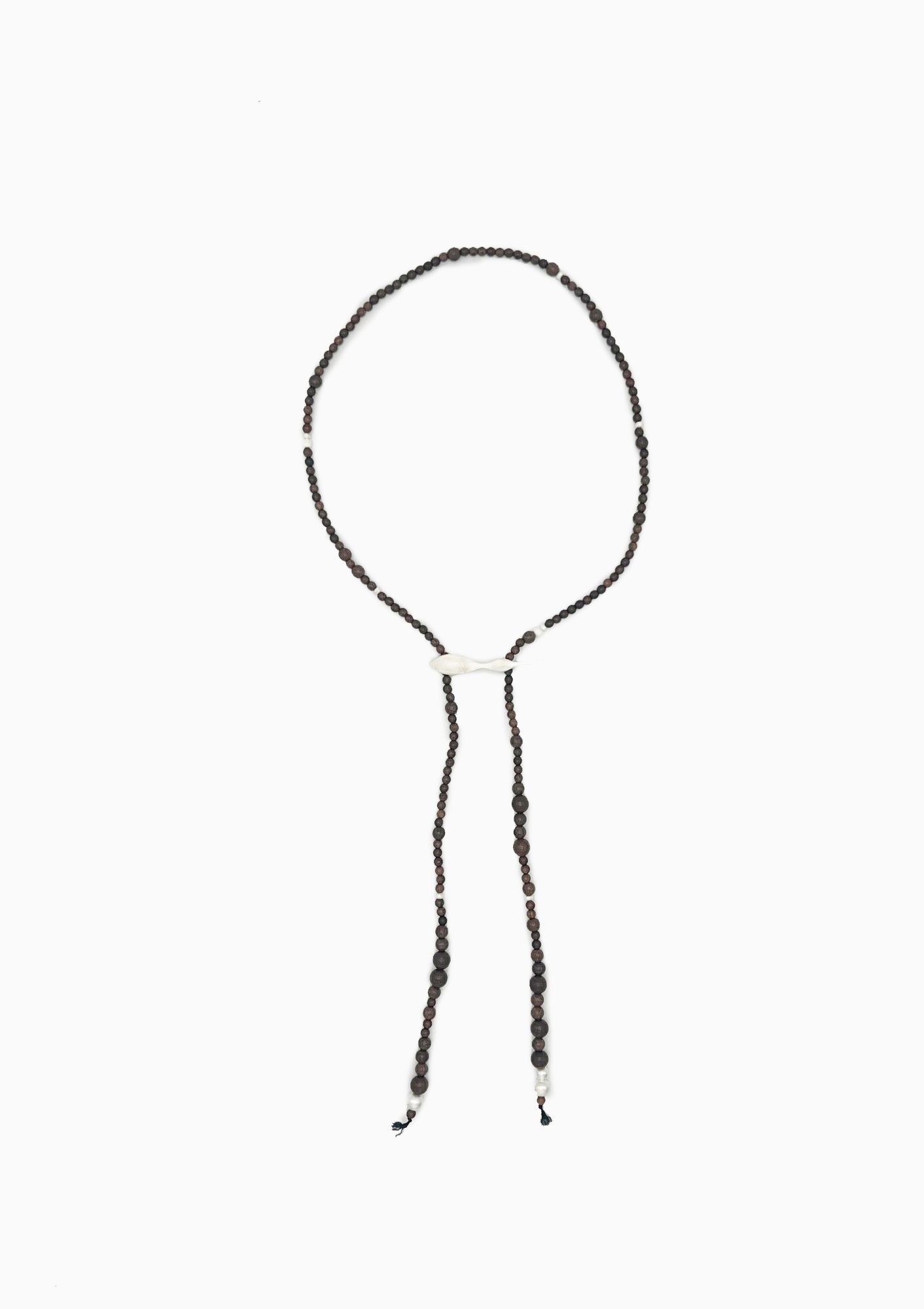 Hanging Gourd, Zebra Wood & Sterling Silver Hook Beaded Necklace