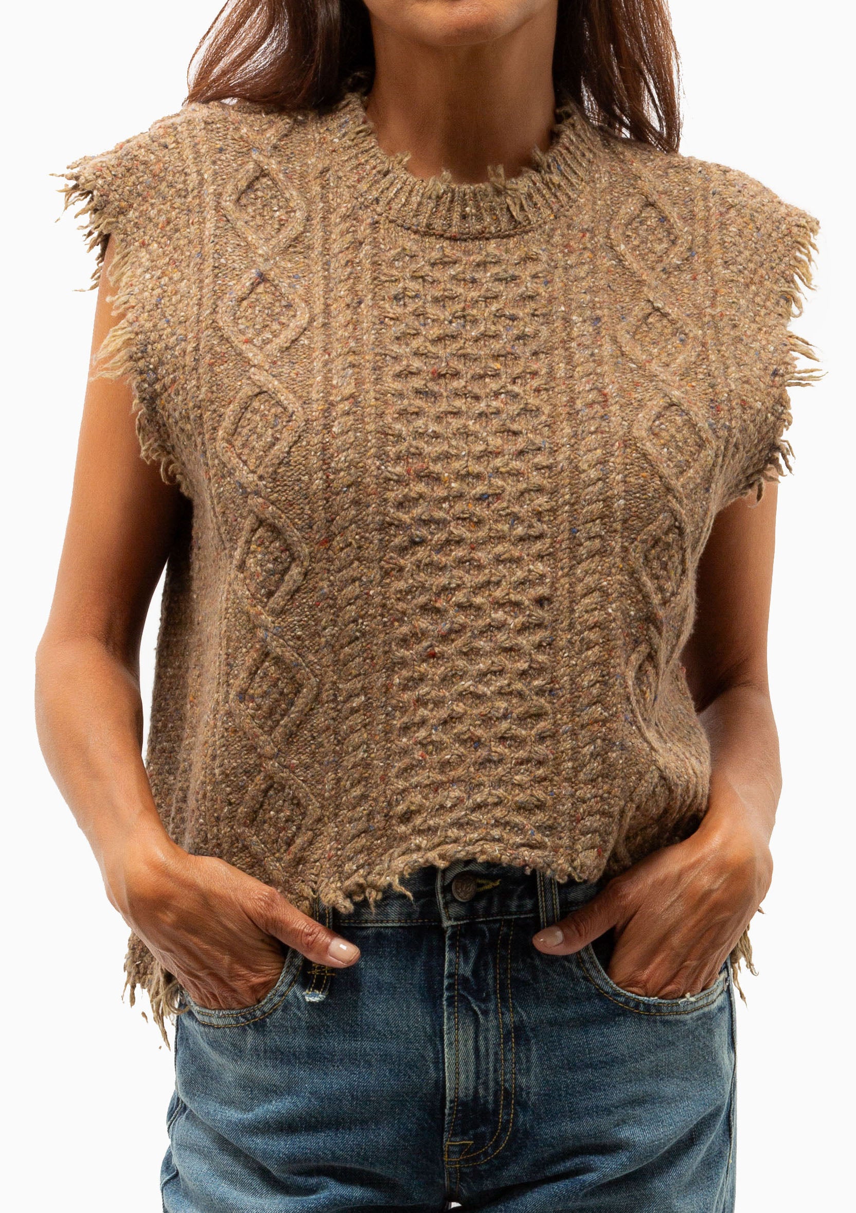Boyfriend Cable Sweater Vest | Brown Tweed
