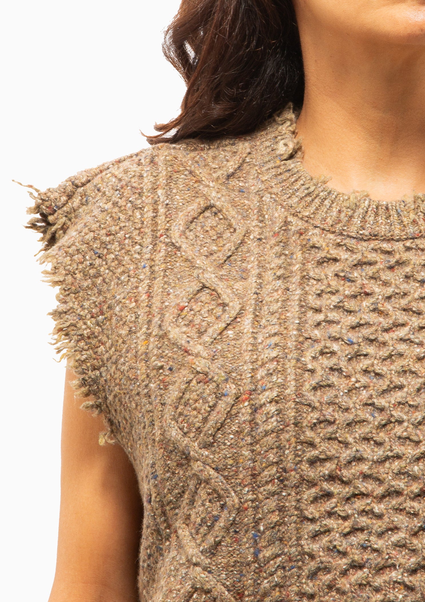 Boyfriend Cable Sweater Vest | Brown Tweed