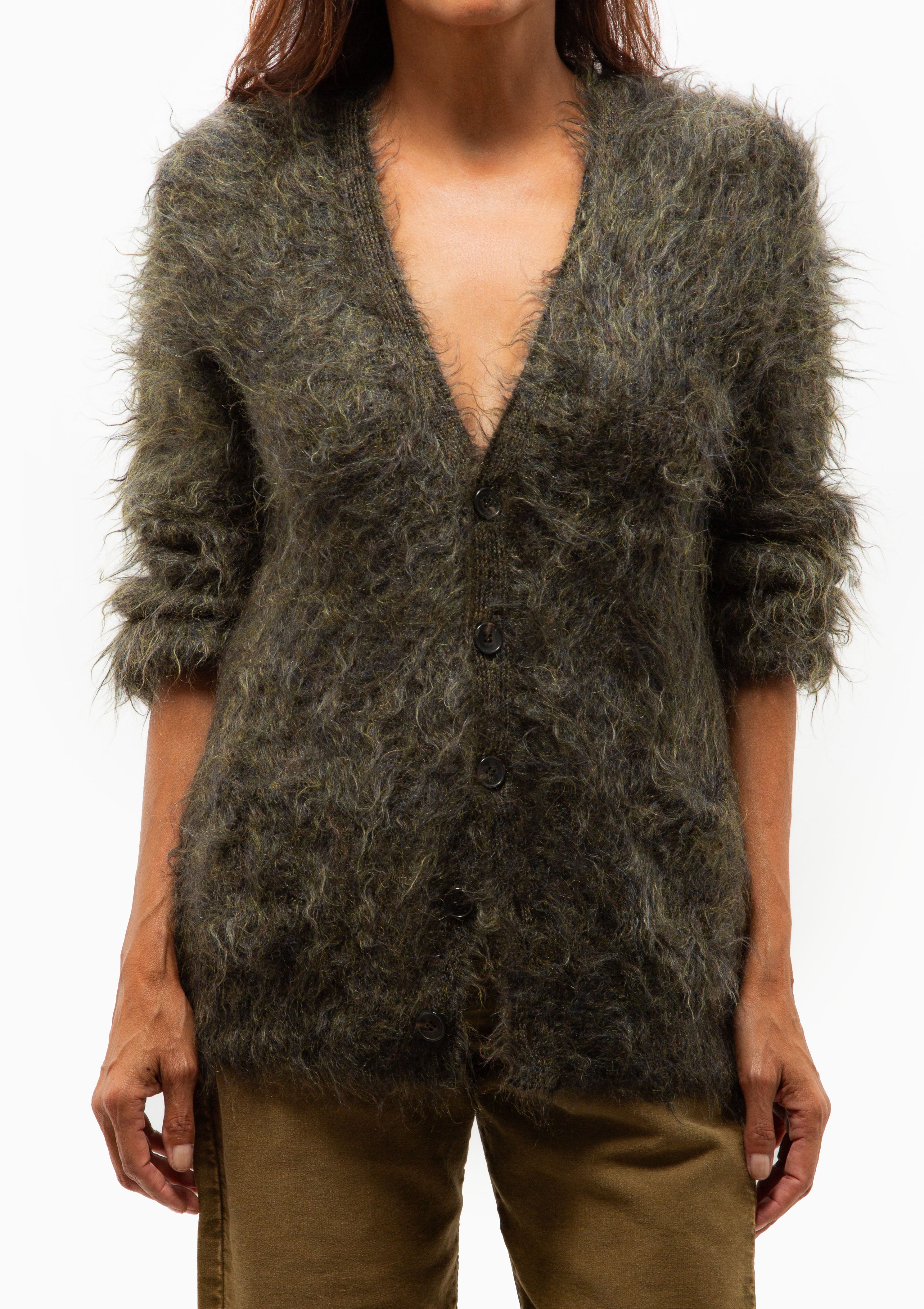 Boyfriend Cardigan | Heather Olive Green