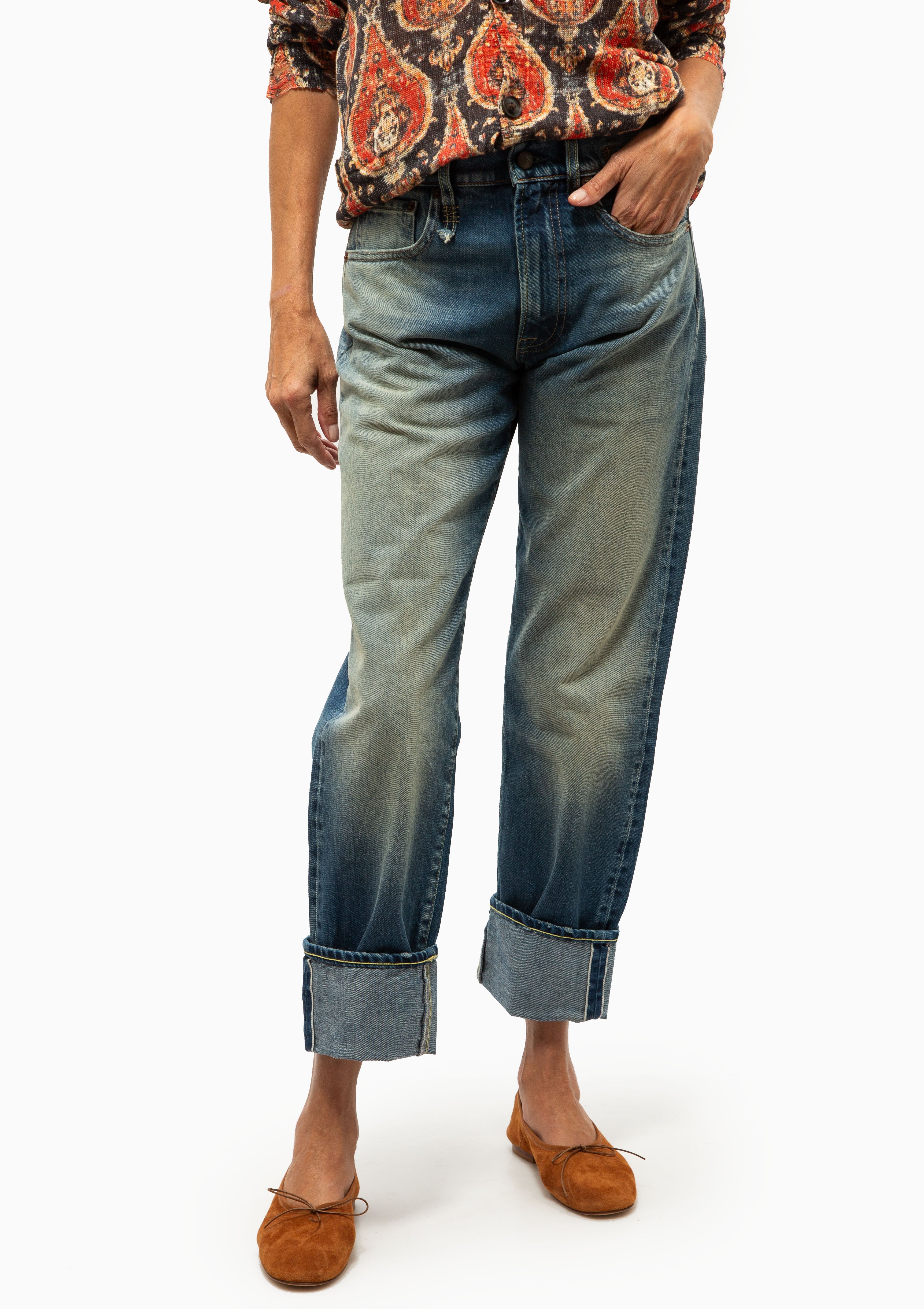R13 | Cuffed Boyfriend Jean | Abyss Selvedge Blu